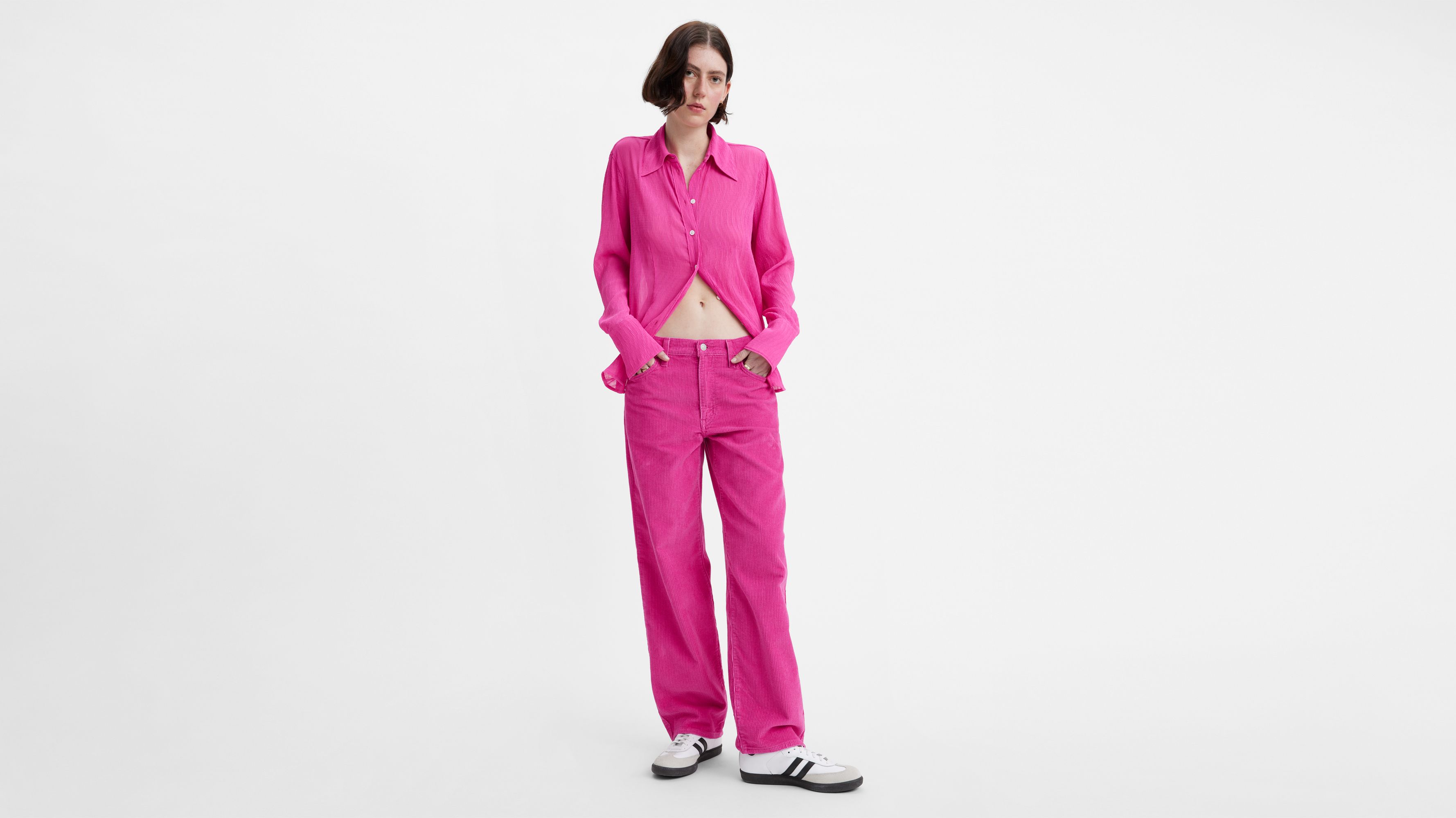 Baggy Dad Corduroy Women's Pants - Pink