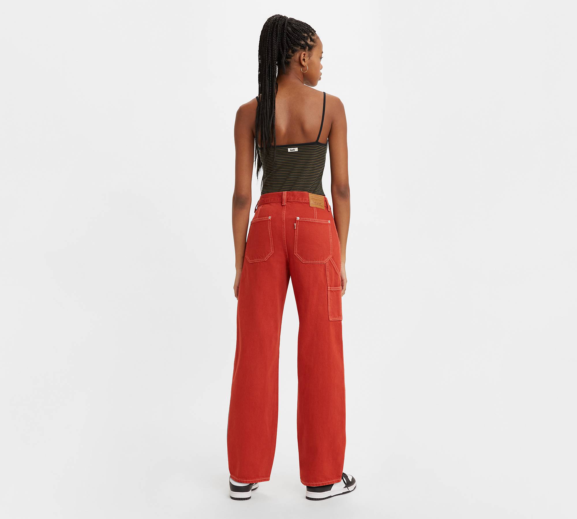 Red stitched wide leg trousers