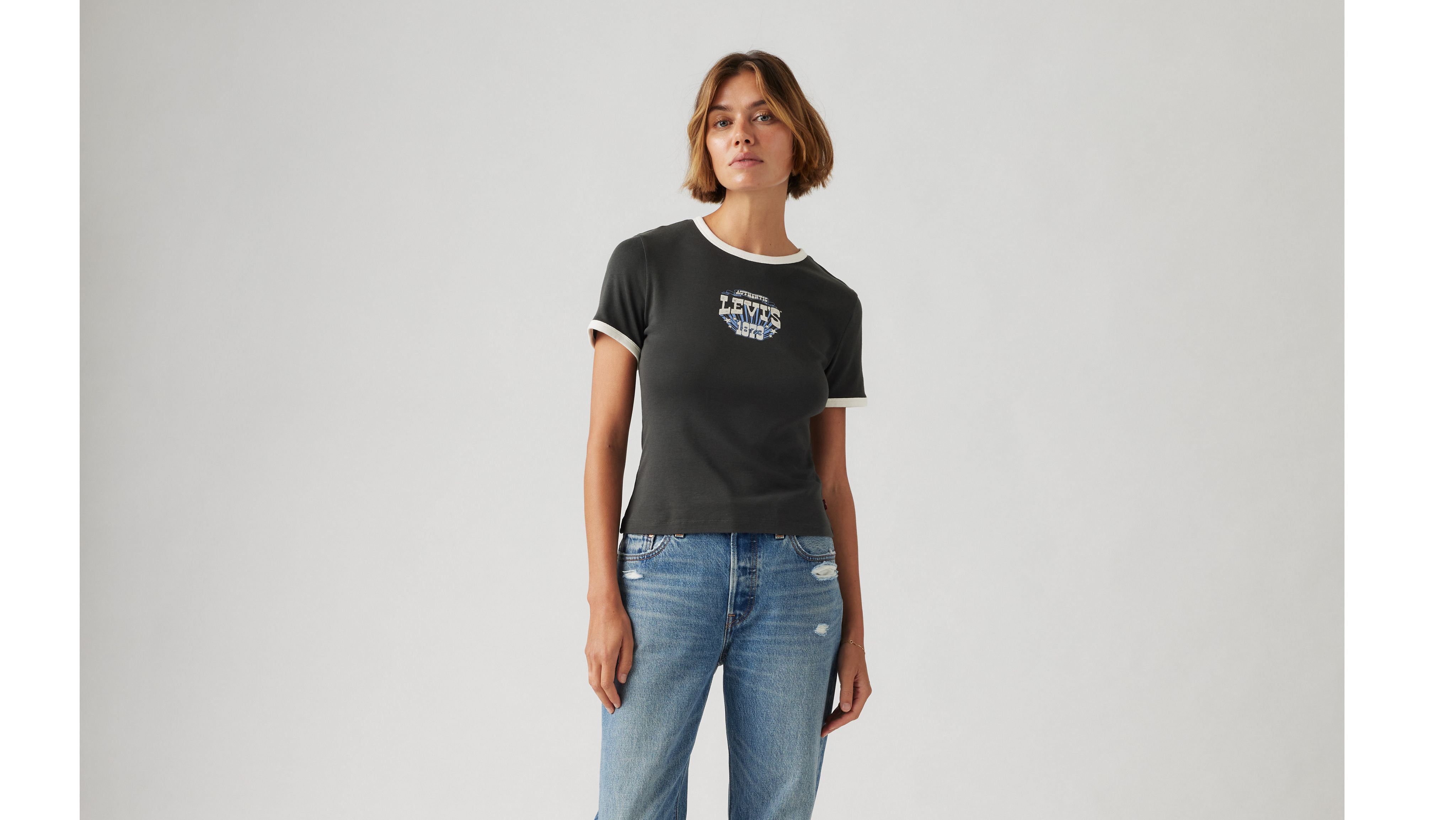 ★ Leey★ LOGO GRAPHICS RINGER TSHIRT BLACK P0000EGM Graphic Essential Sporty Ringer Tee - Black | Levi's® CA