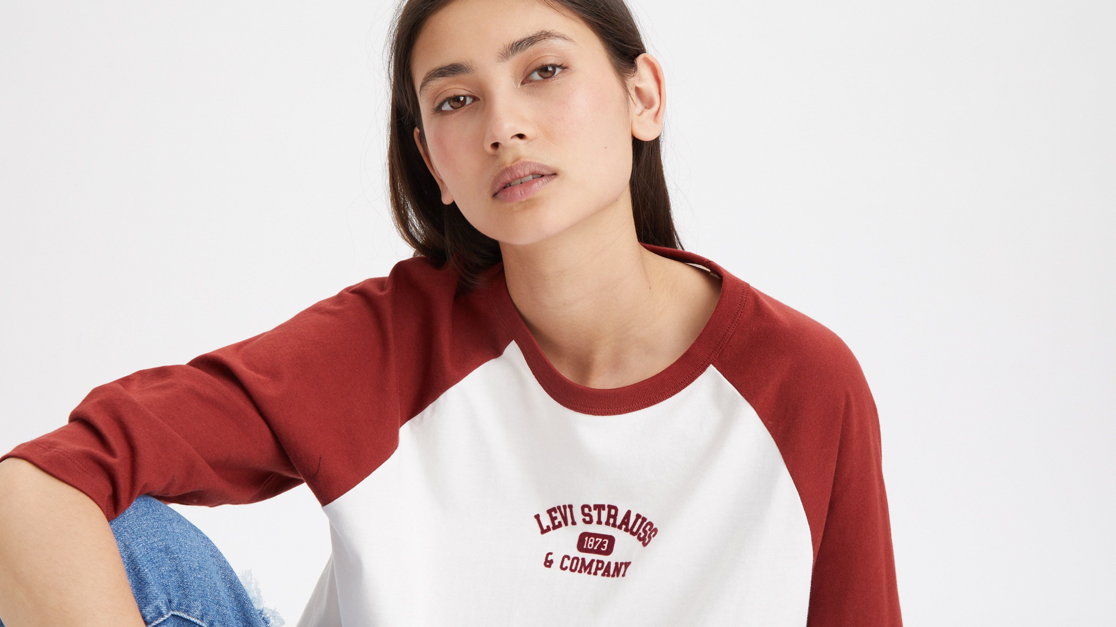 Red best sale baseball tee