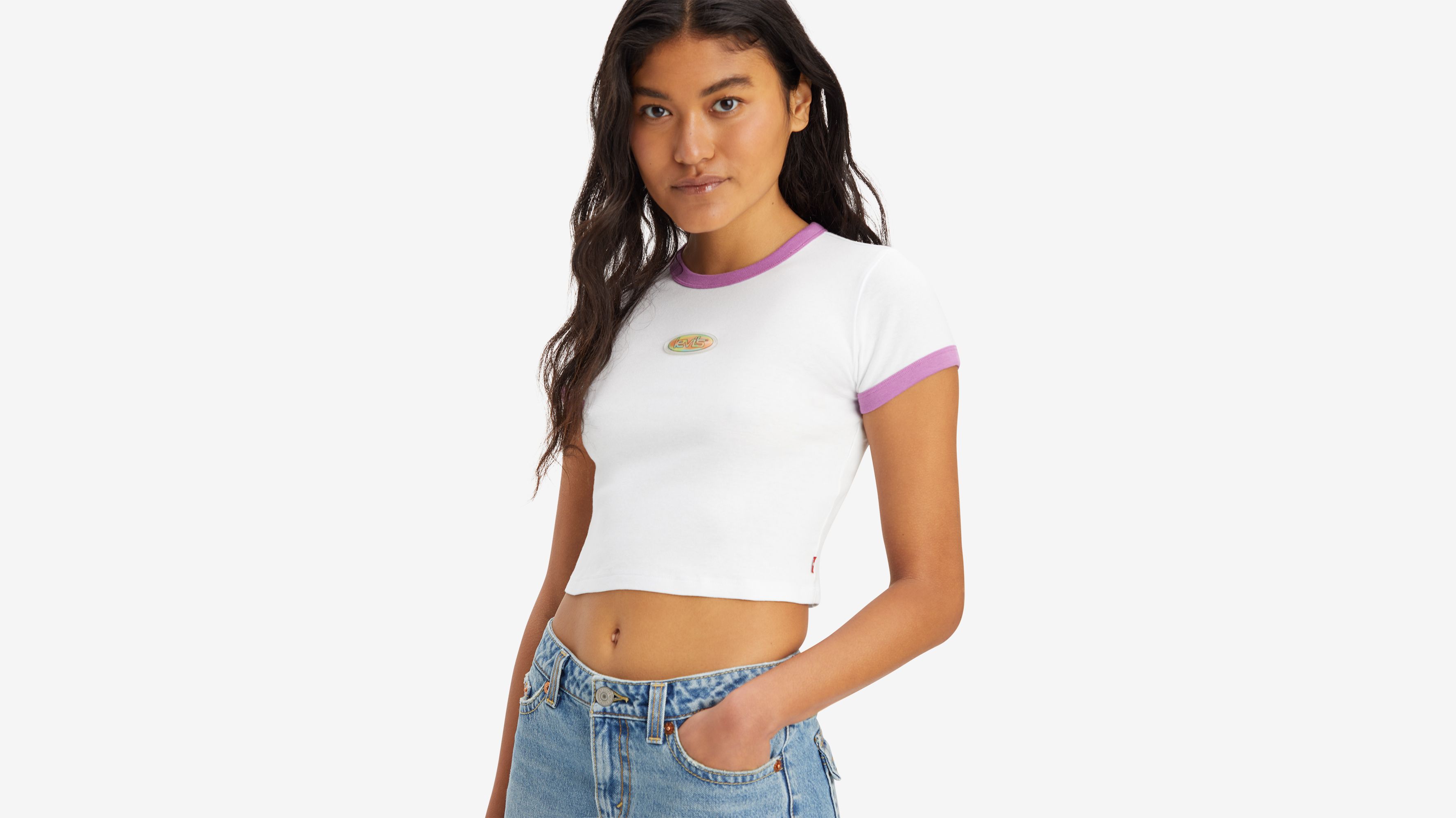 Mini-T-shirt med farvet kant og grafik 3