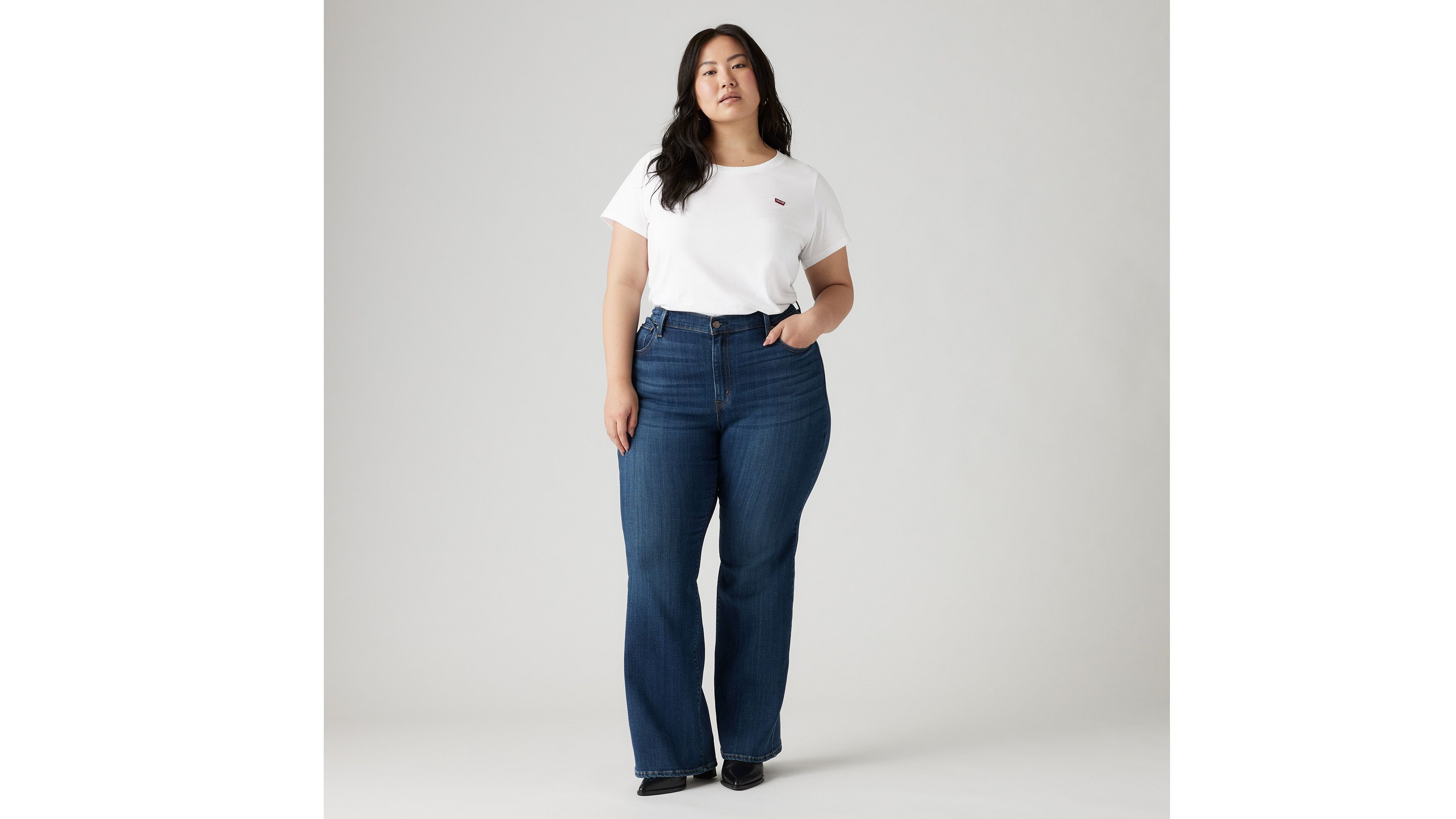 Plus Size High Rise Two-Tone Flare Jeans