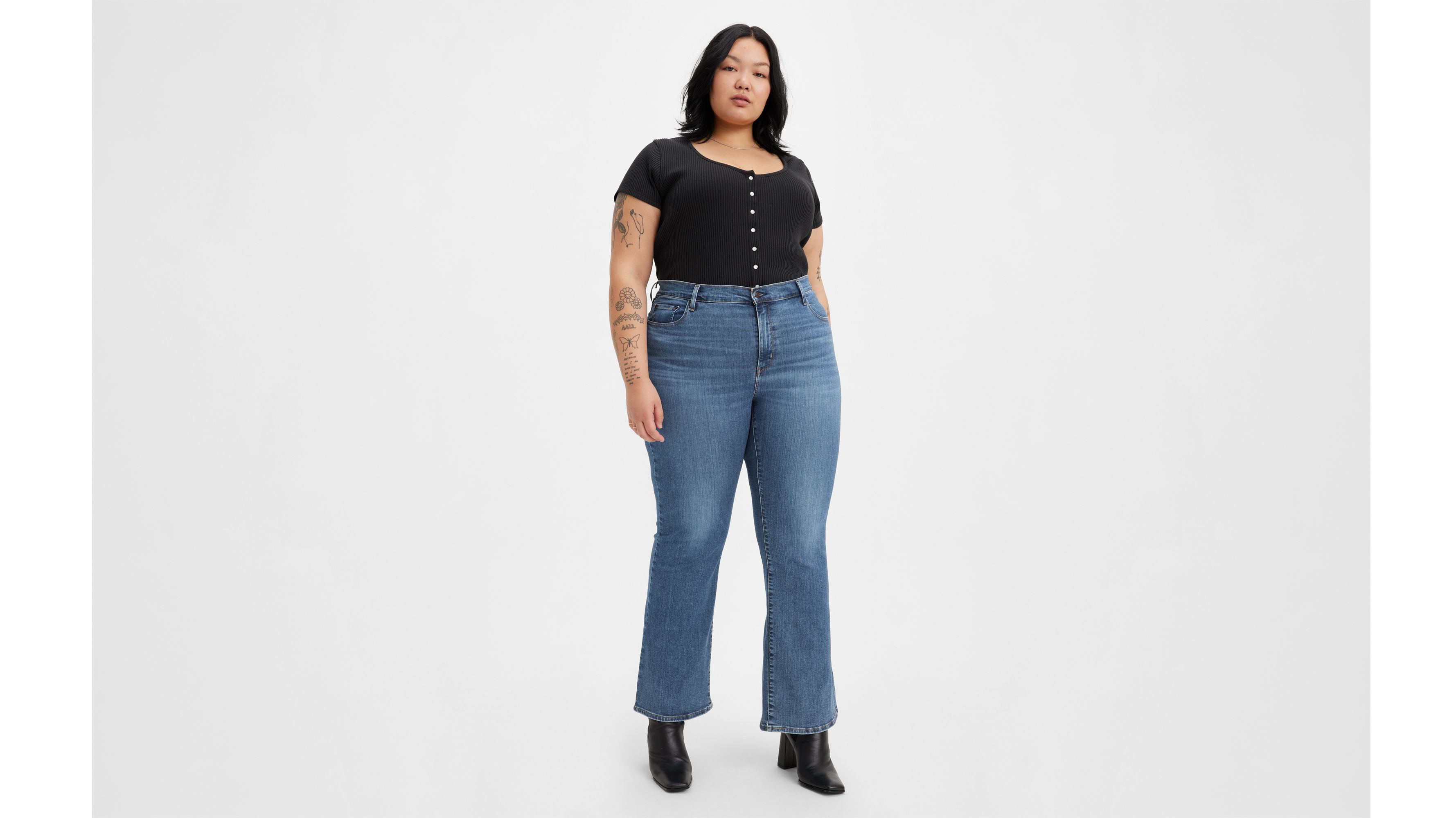 Plus Size Jeans, Flare Leg High Rise Full Length Jeans