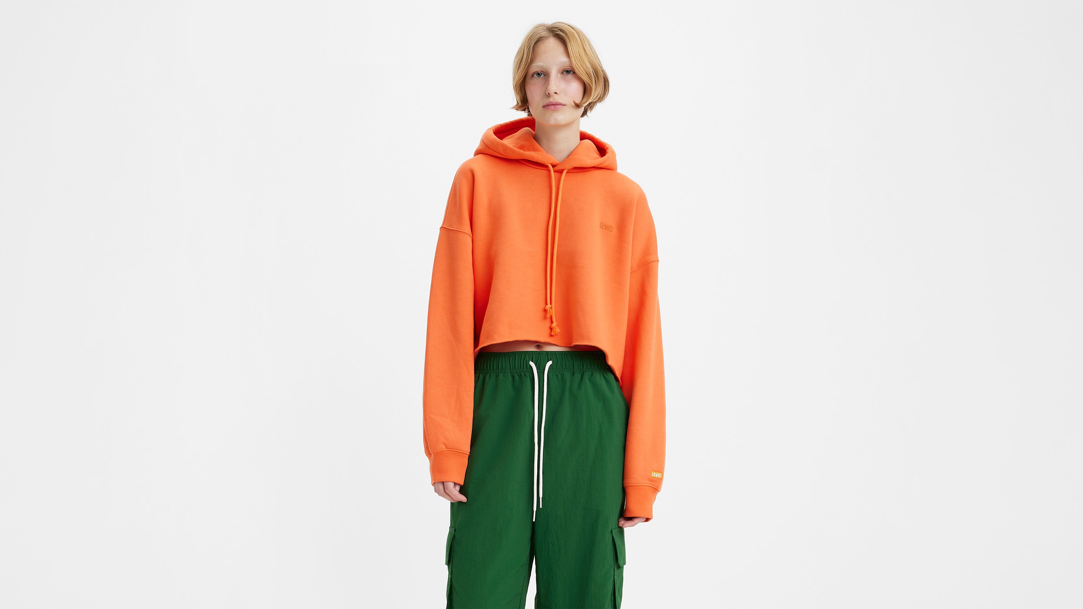 Levis raw cut cb crop hoodie color block online