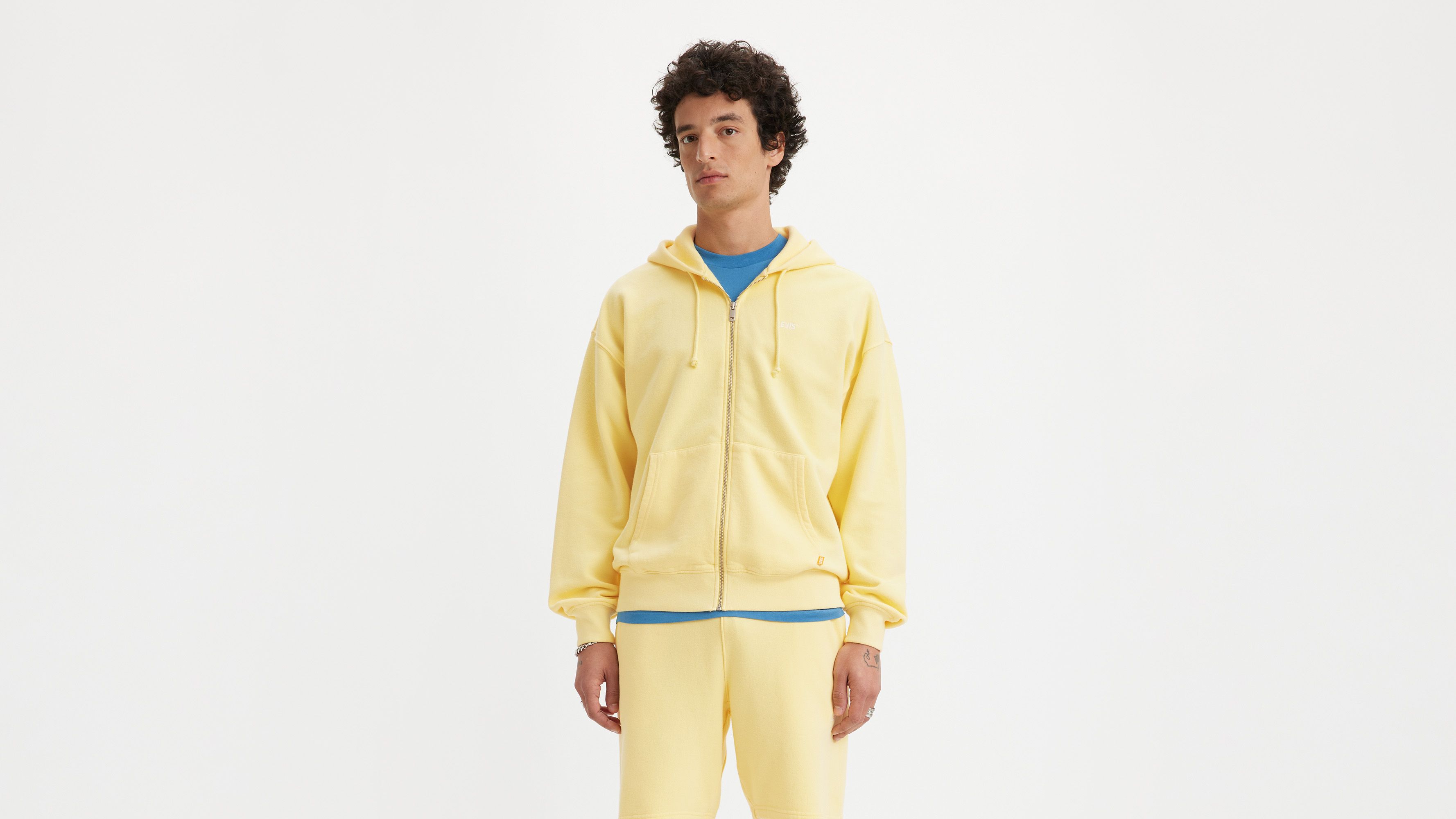 pale yellow zip up hoodie