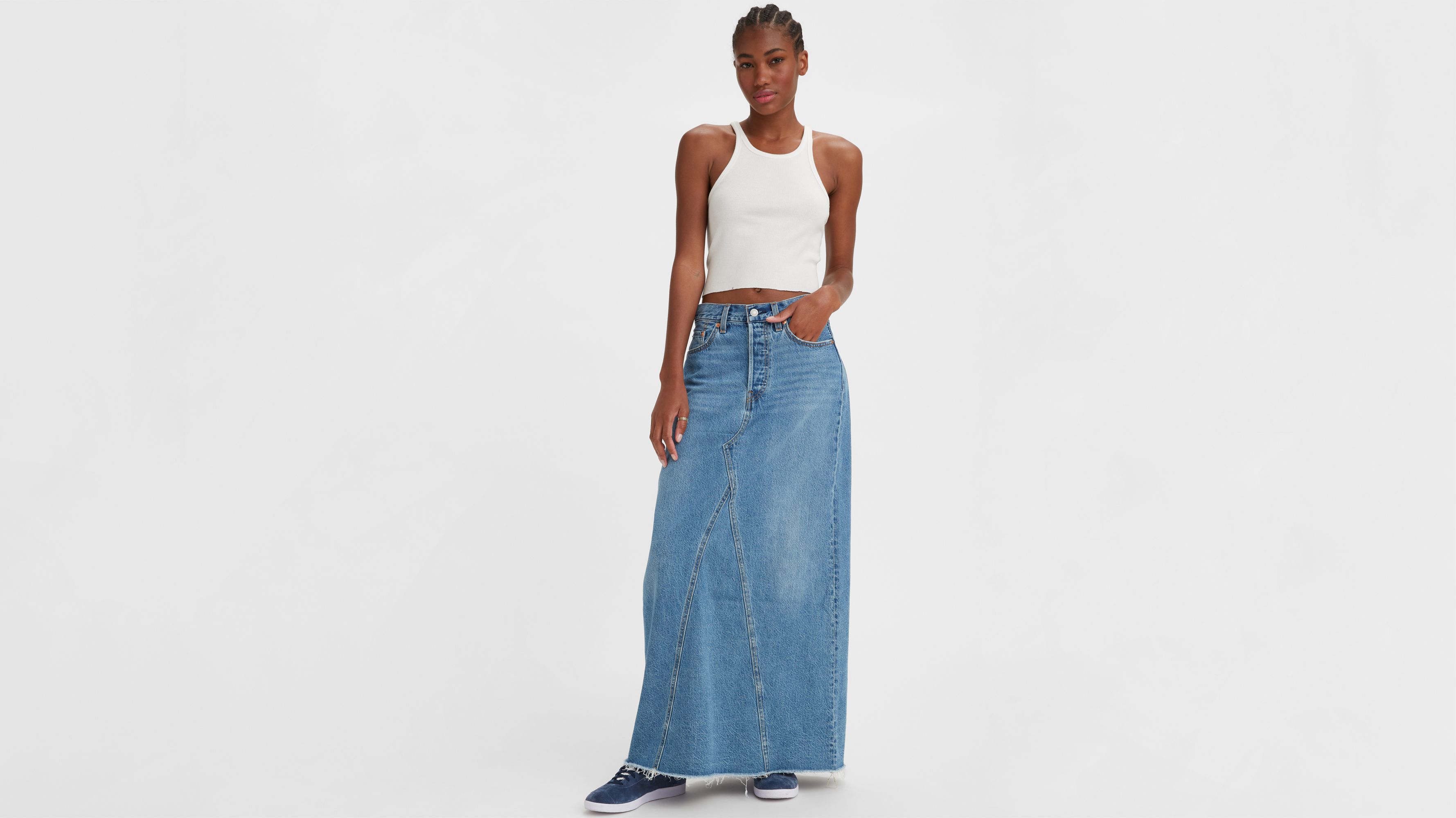 Descubrir 74+ imagen levi’s maxi jean skirt