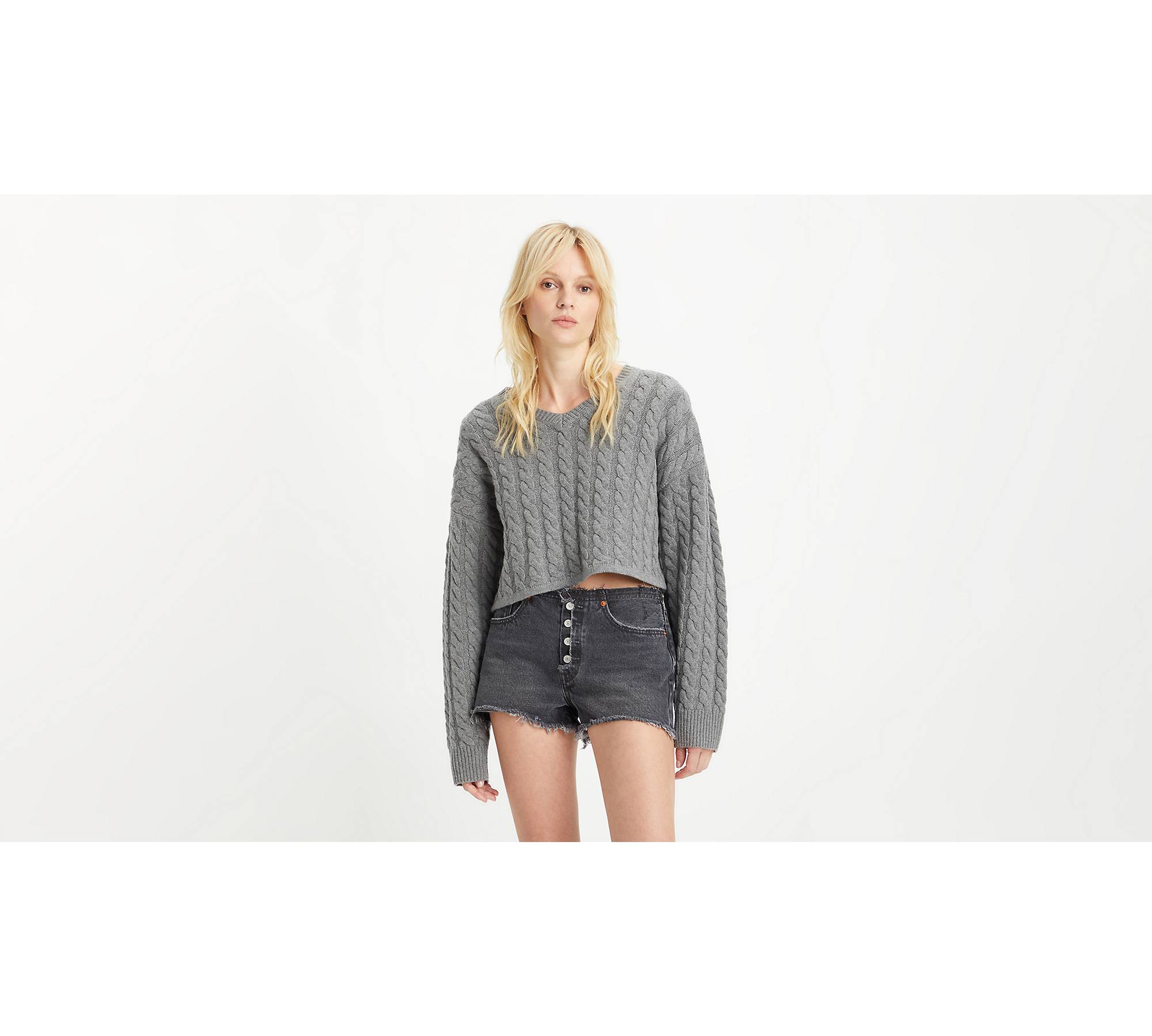 Rae Cropped Sweater - Grey