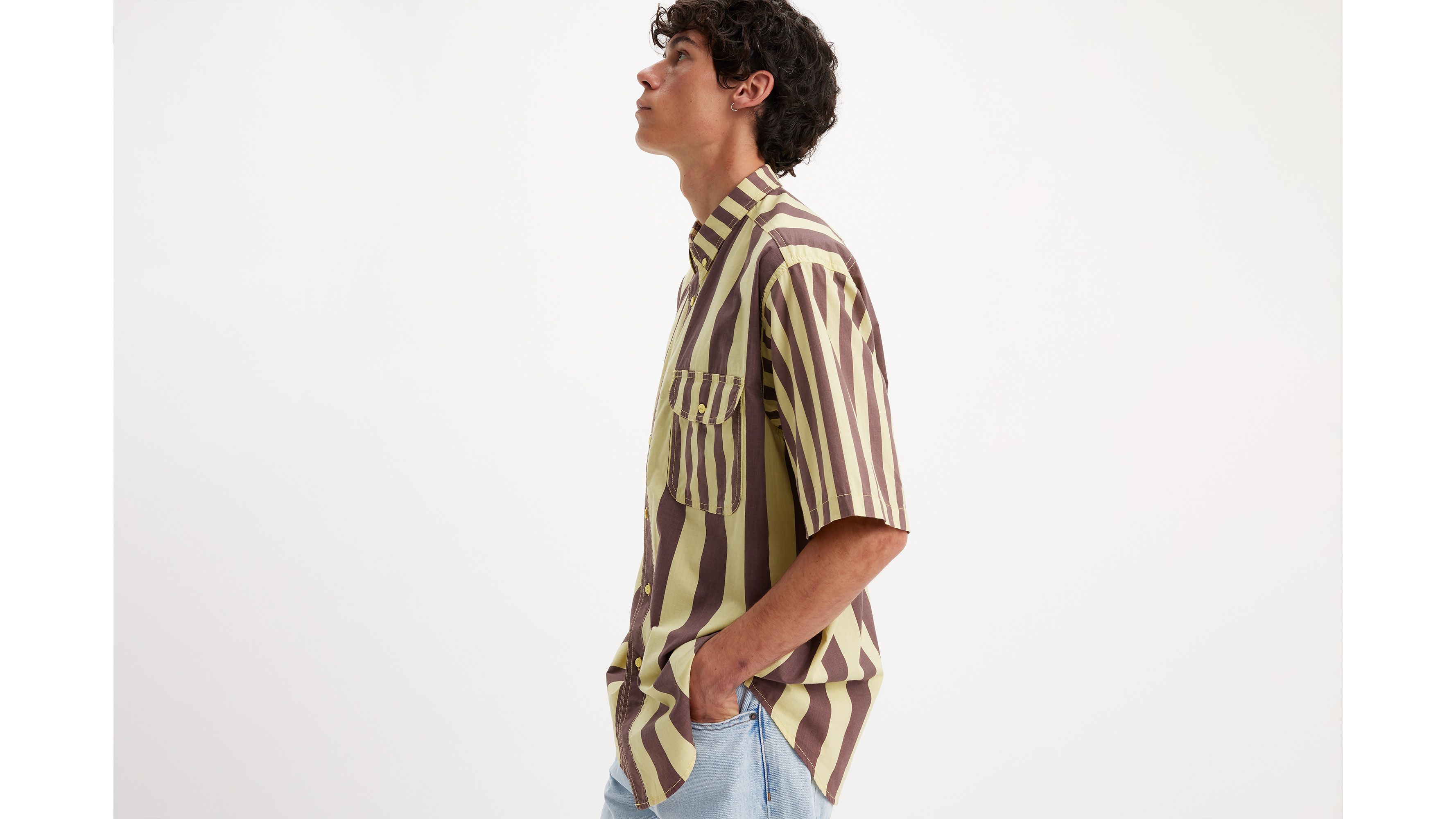 Levi's Skateboarding Oversize Stripe Short Sleeve Button-down Shirt In Banana Split