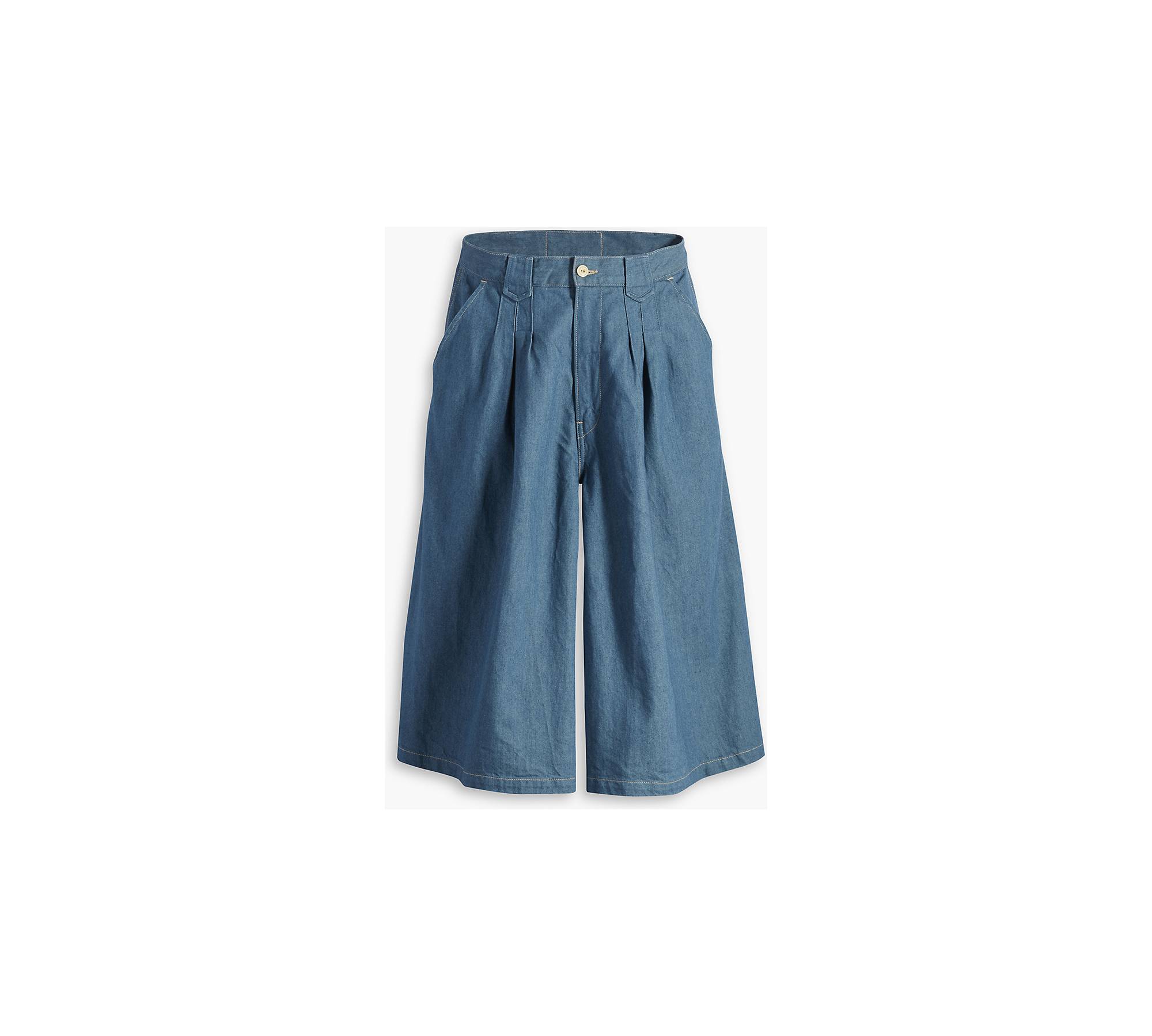 PLEATED CULOTTE JEANS - Blue