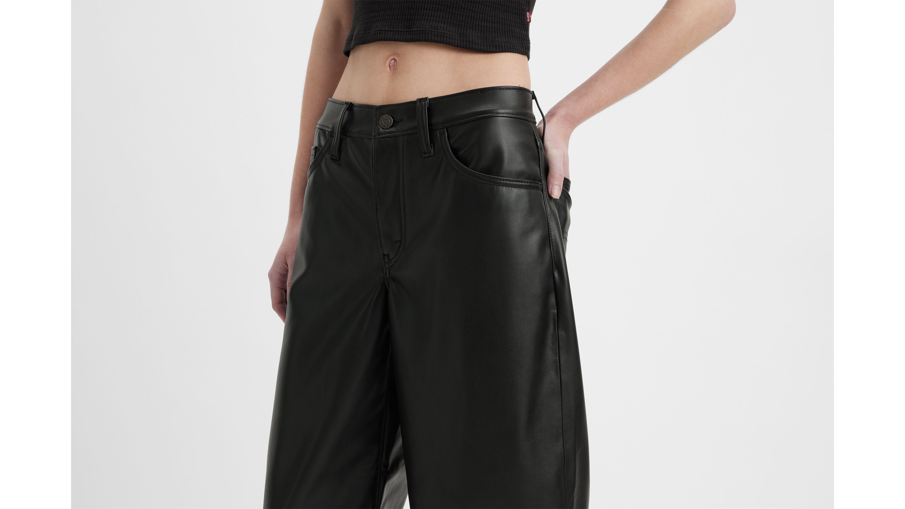 Faux Leather Baggy Dad Women's Pants 5