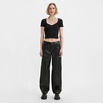 Faux Leather Baggy Dad Jeans 2