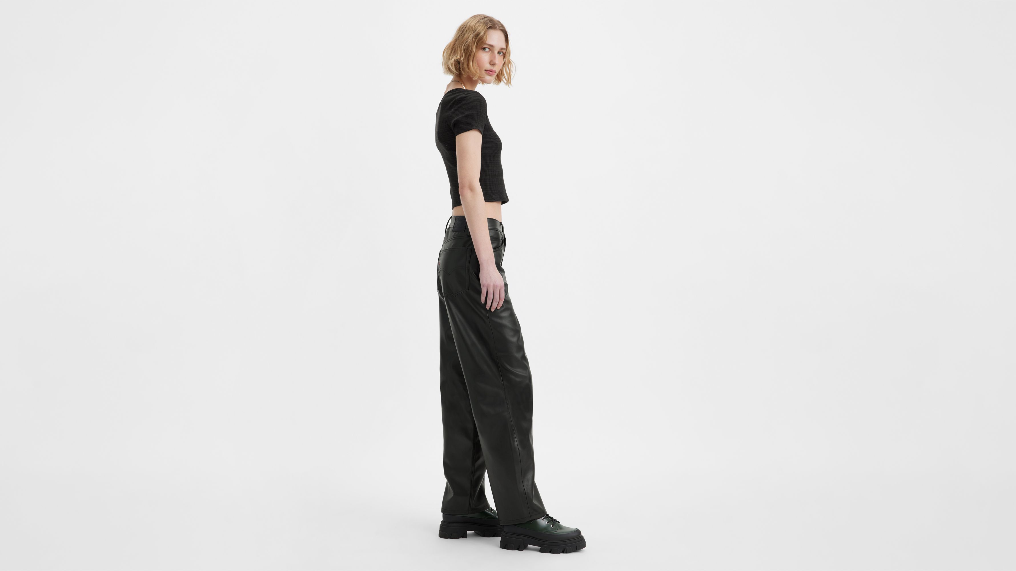 Faux Leather Baggy Dad Women's Pants - Black | Levi's® US