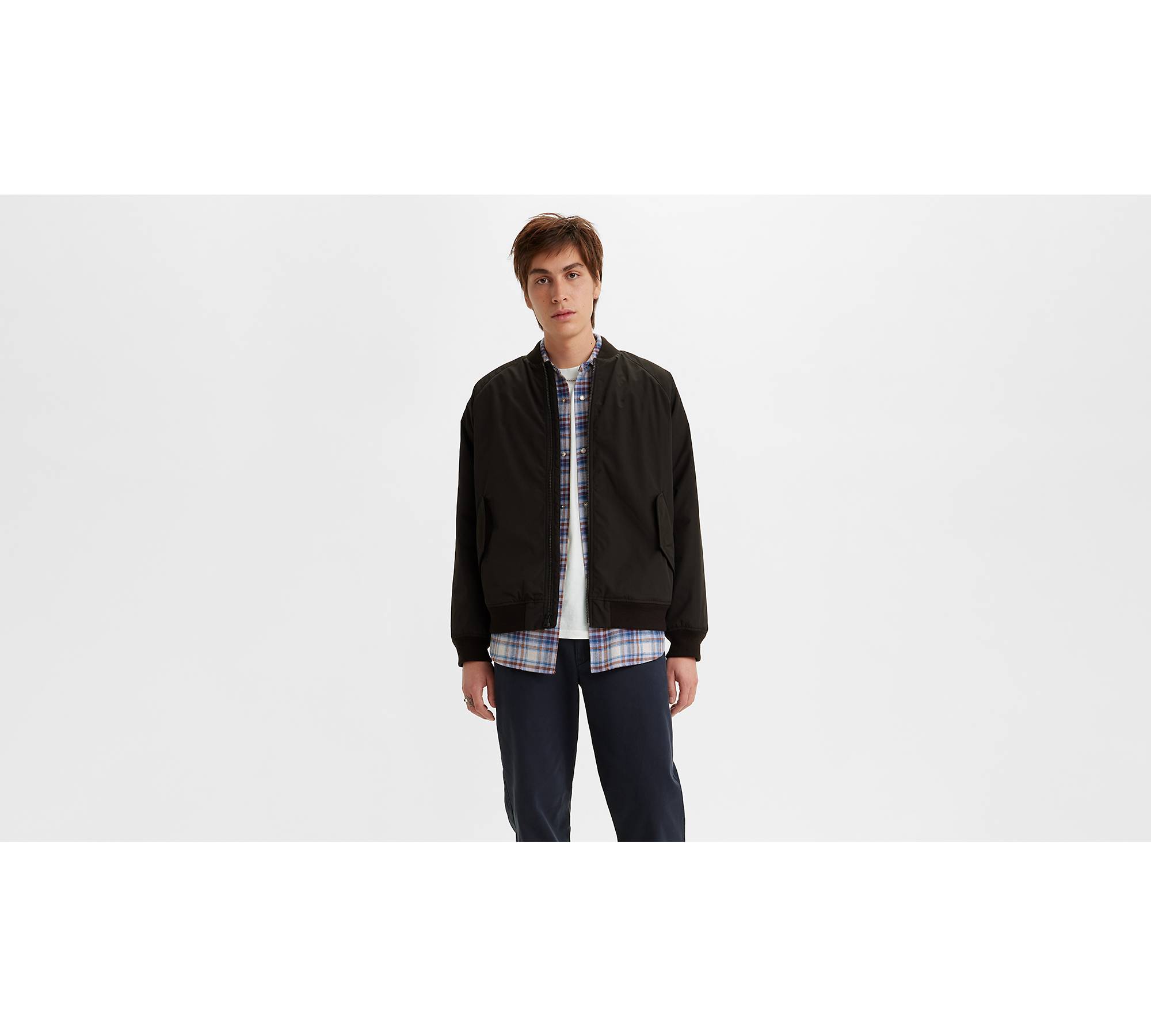 black varsity jacket male winter solid slit pocket jacket long sleeve  zipper fly pocket jacket coat