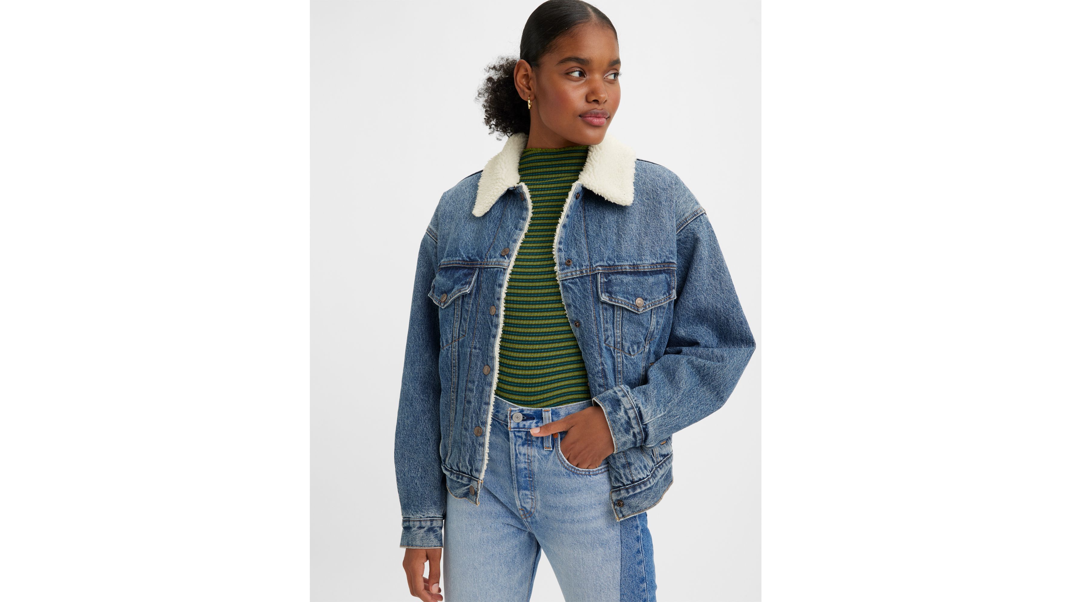 Oversized sherpa lined denim hot sale jacket