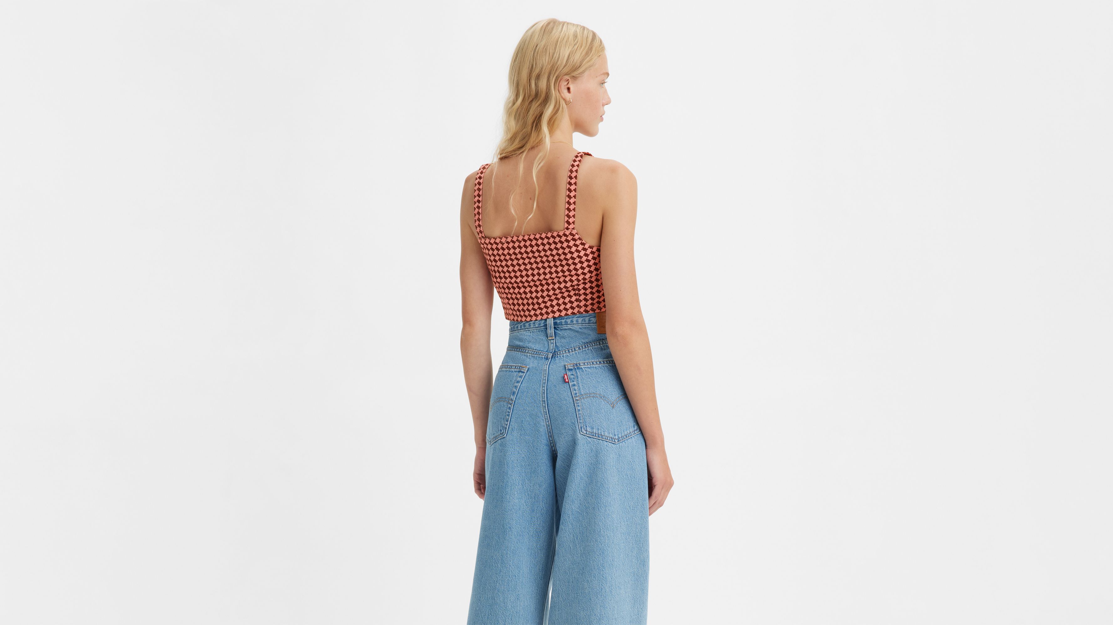 リーバイス Levis 【 Nadia Crop Top Houndstooth Geo Women 】 レディース Levis Nadia Crop Top Womens S Pink Red Houndstooth Skater