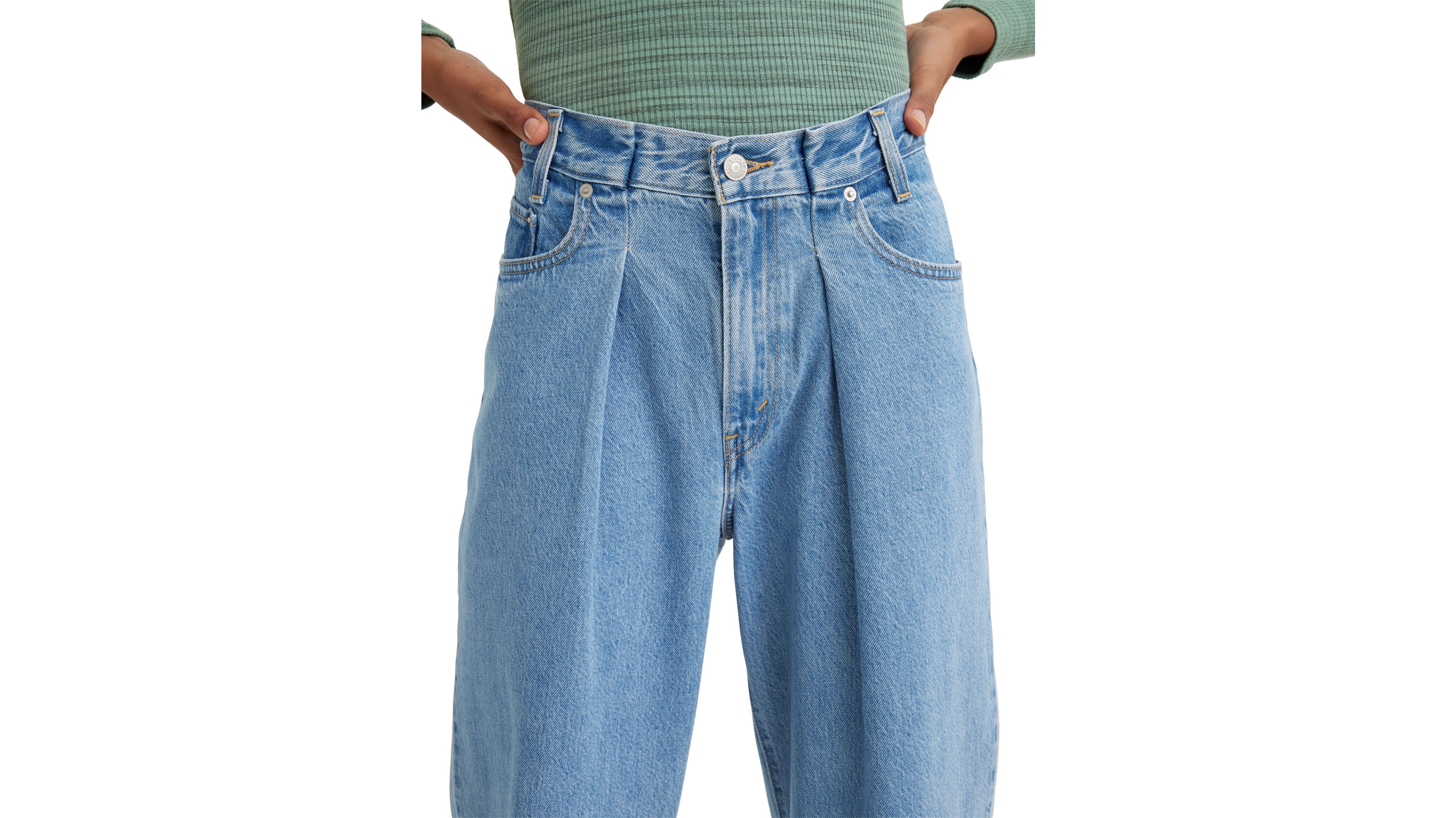 Folded Pleated Baggy Dad Pants - Blue