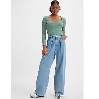 Pleated Baggy Dad Women's Jeans 1