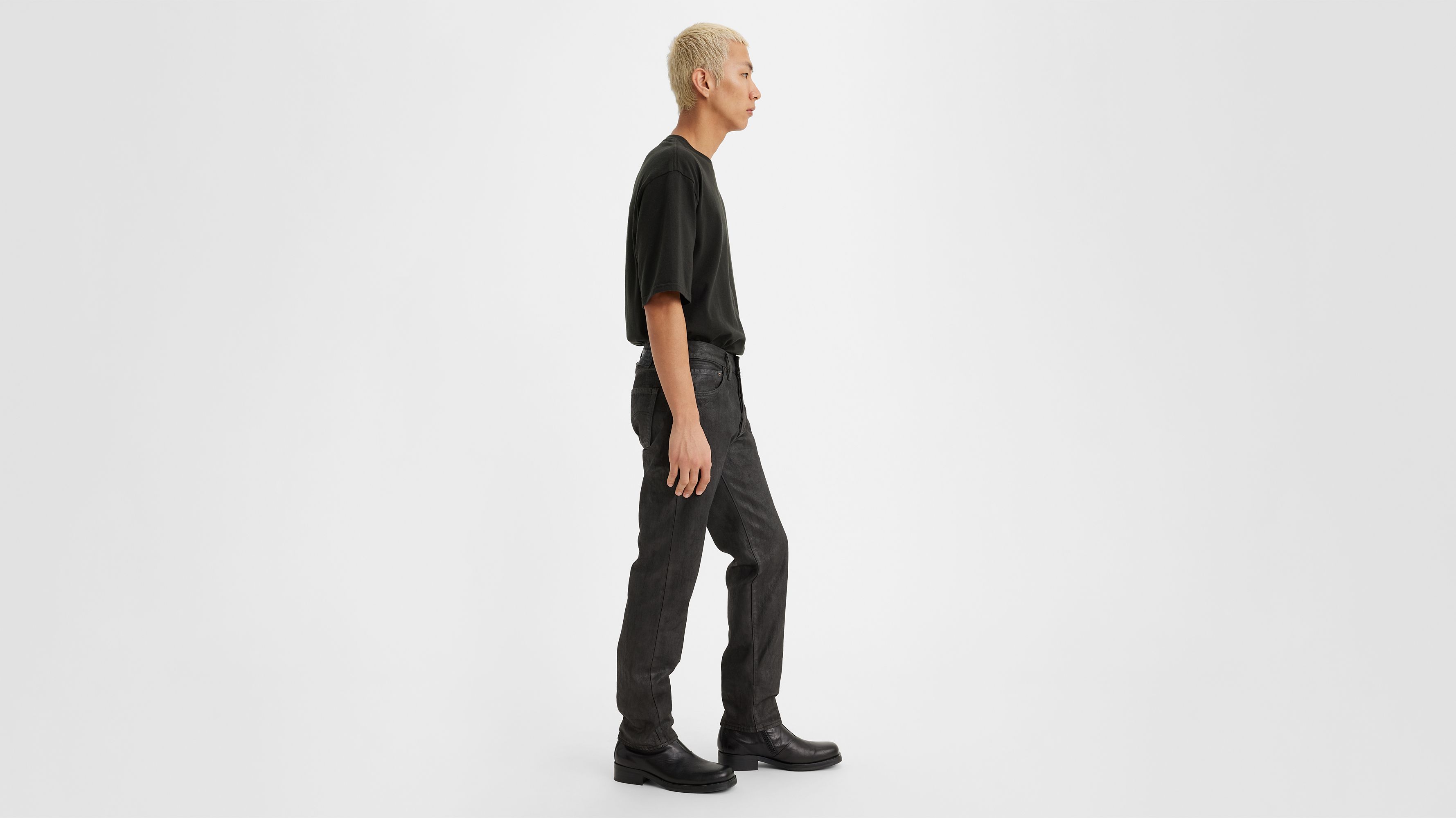 BLACK UTILITY CARGO WAX COATED JEANS