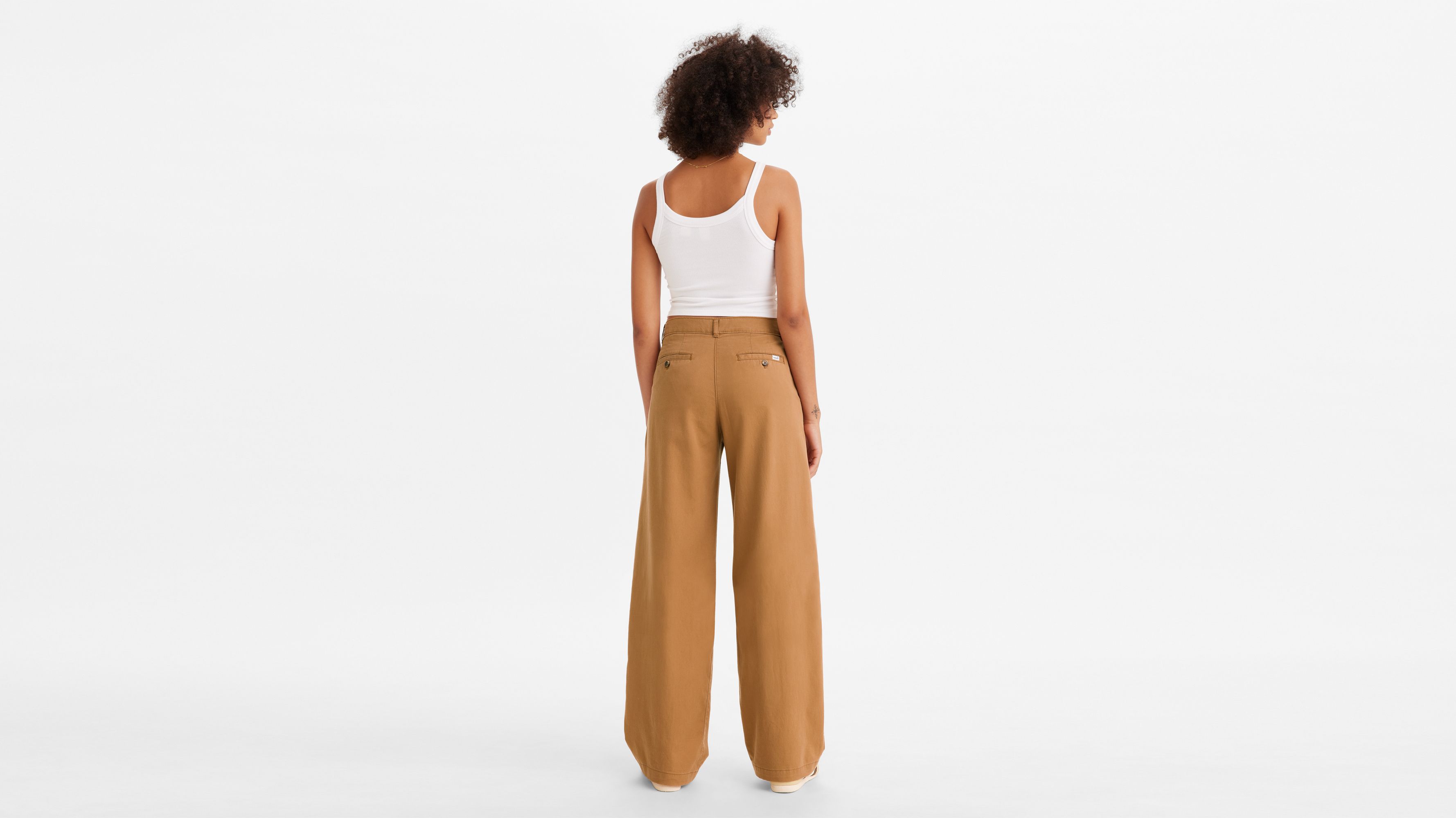 Pantalones Holgados De Cintura Alta Con Pliegues - Neutral