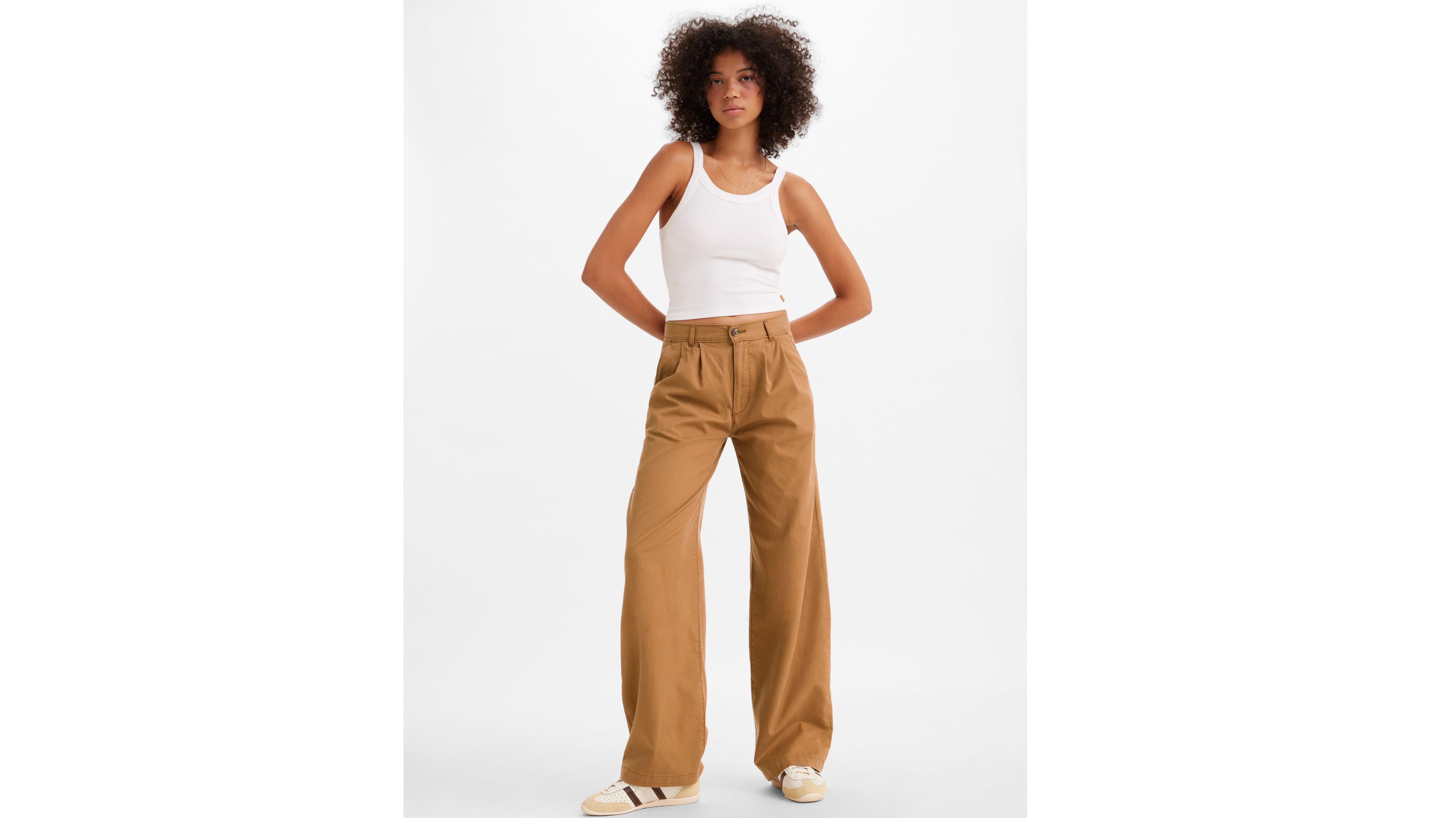 High Rise Pleated Baggy Trouser Pants - Brown