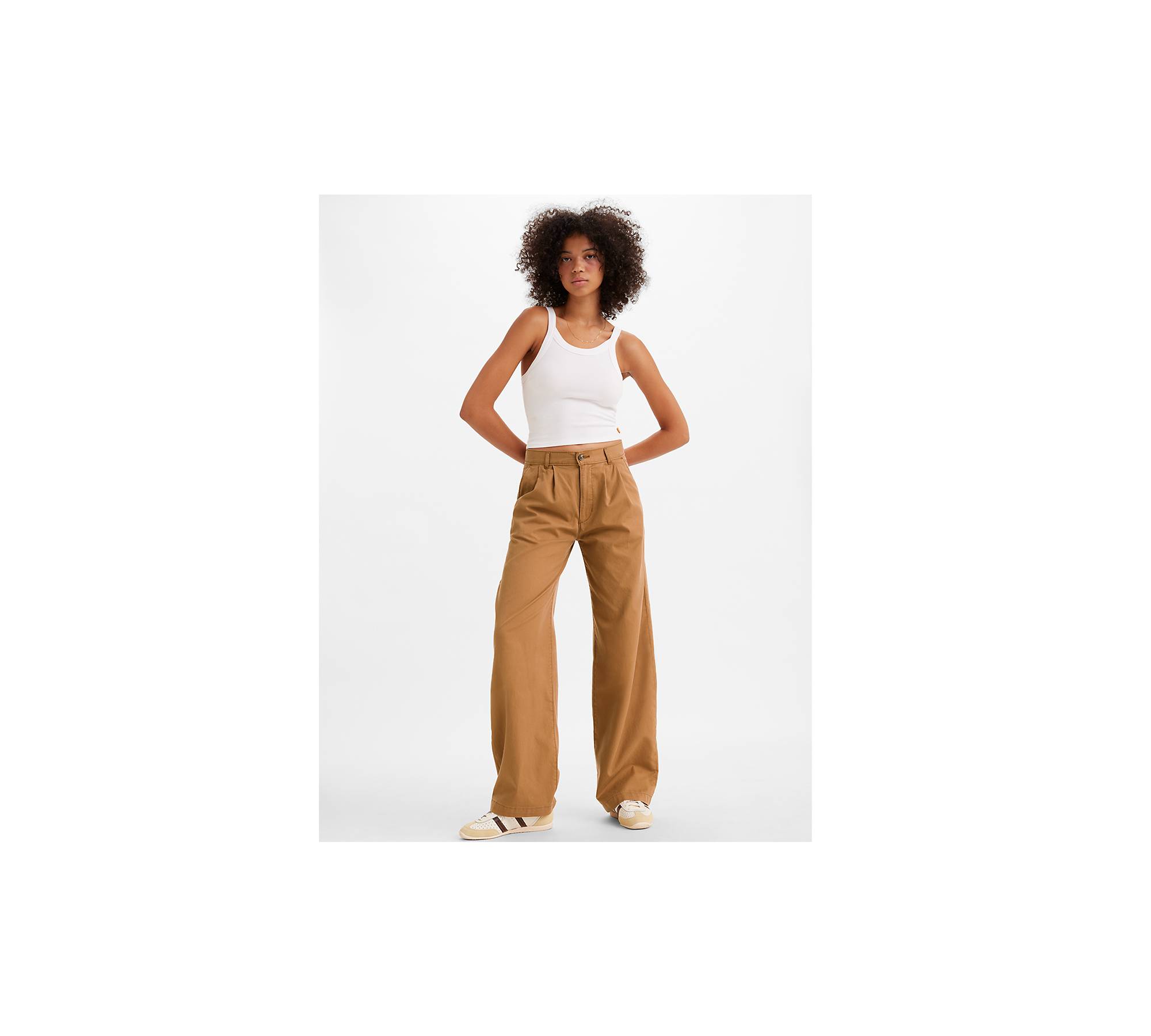 High Rise Pleated Baggy Trouser Pants - Brown
