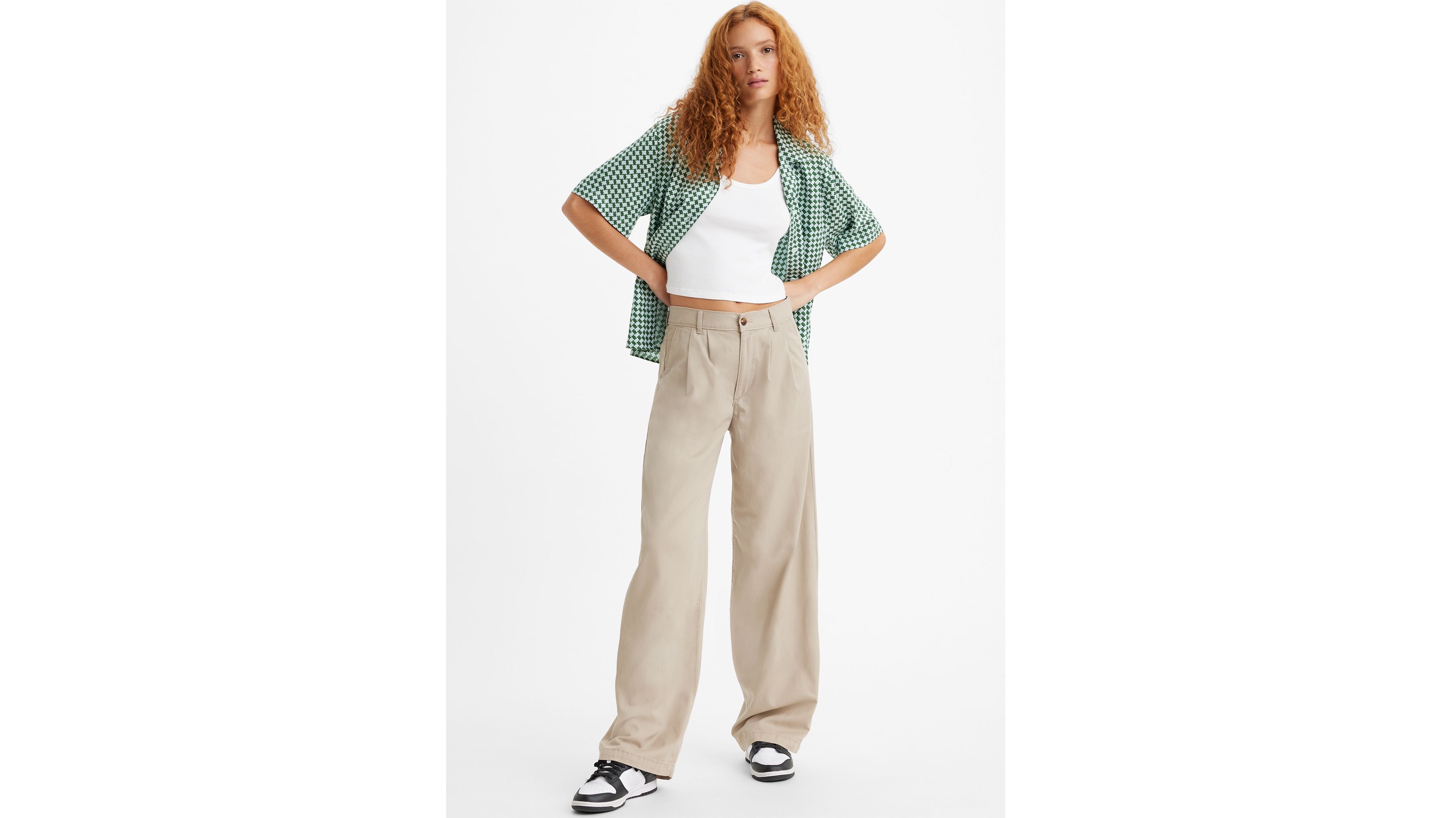 Ladies 100% Cotton Pleated Front Work Pants in Tan- Available in a Full  Range of Female Sizes from 0 - 28W - Item # 750-8639