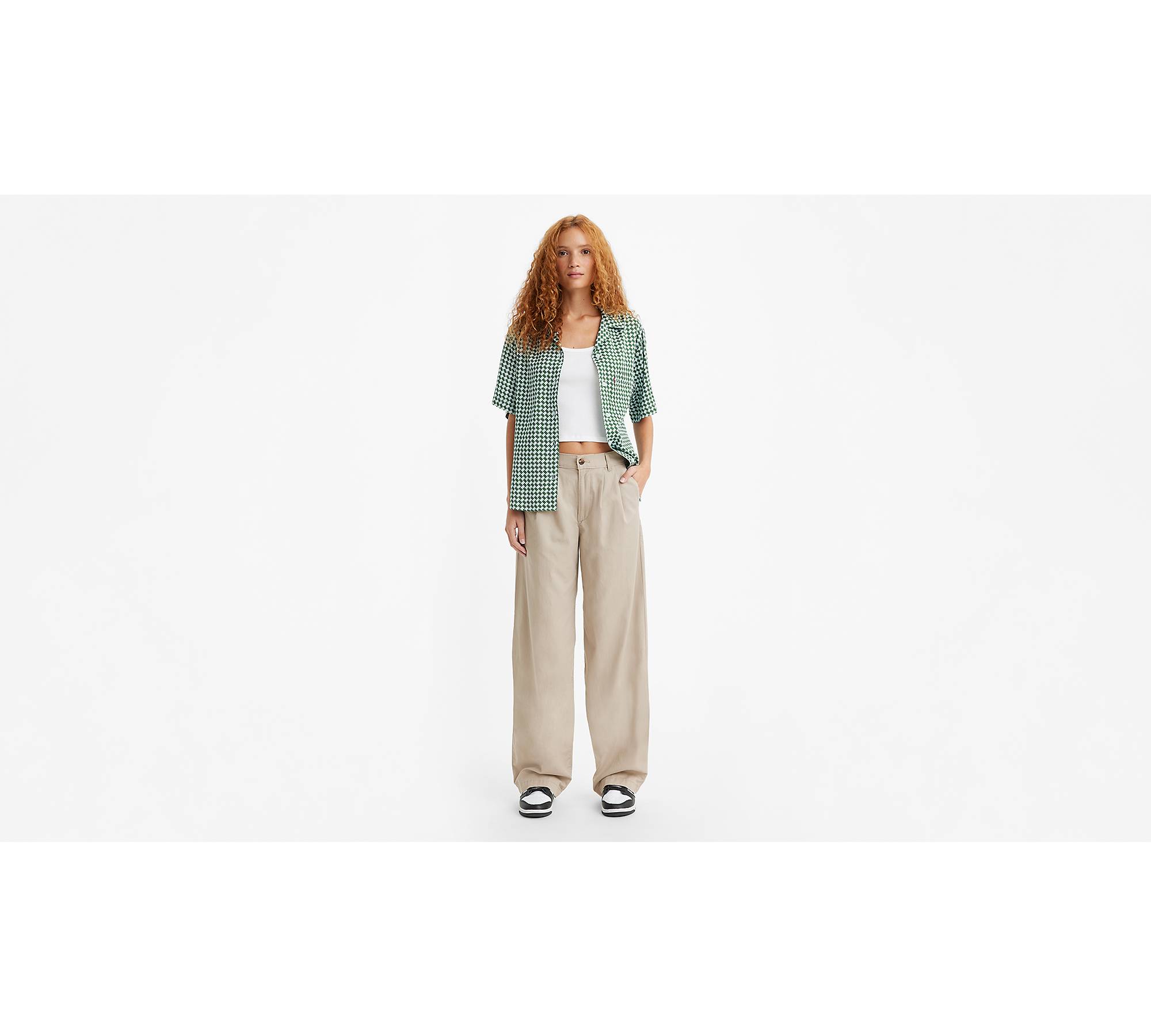High Rise Pleated Baggy Trousers - Brown