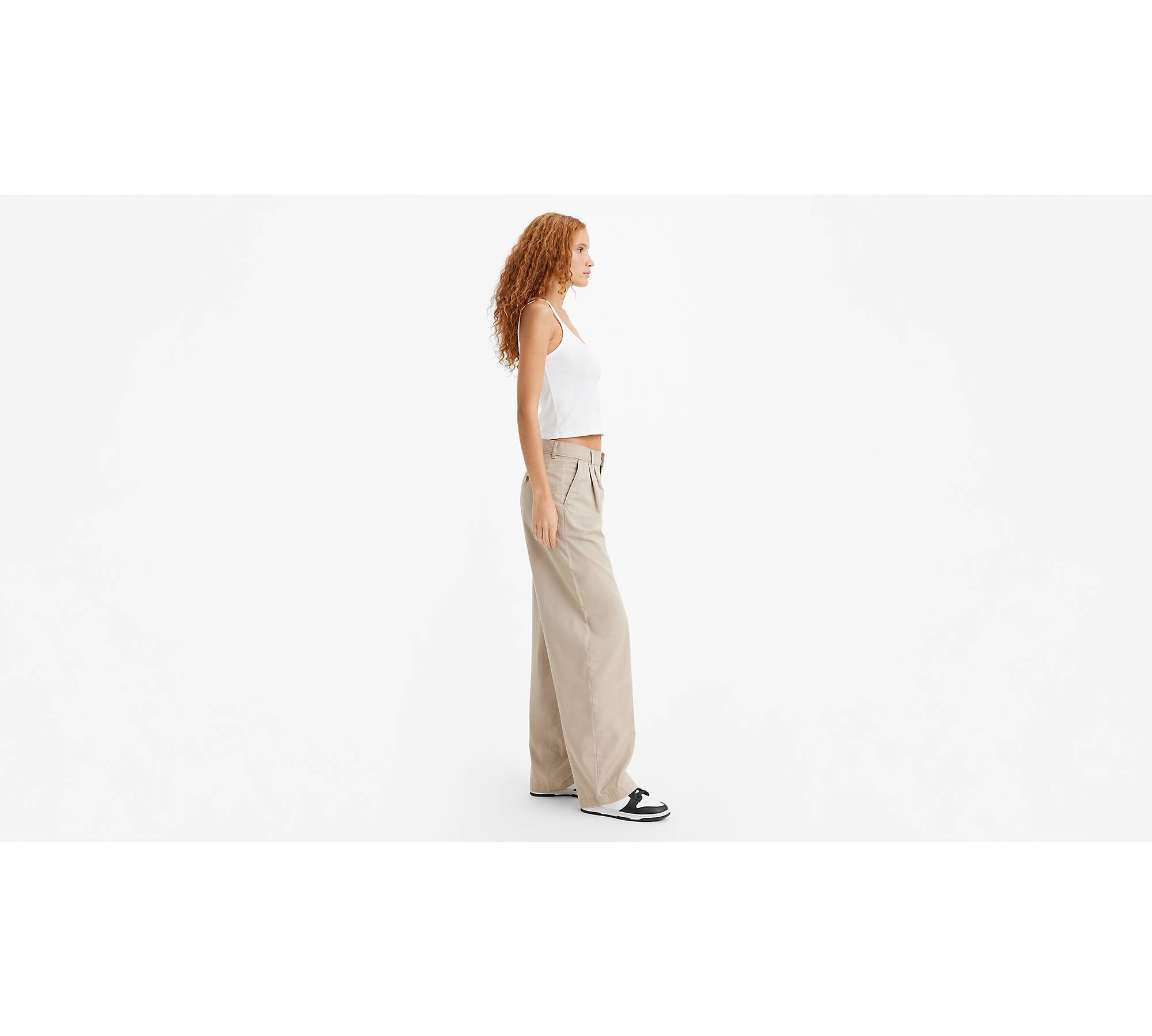High Rise Pleated Baggy Trousers - Neutral