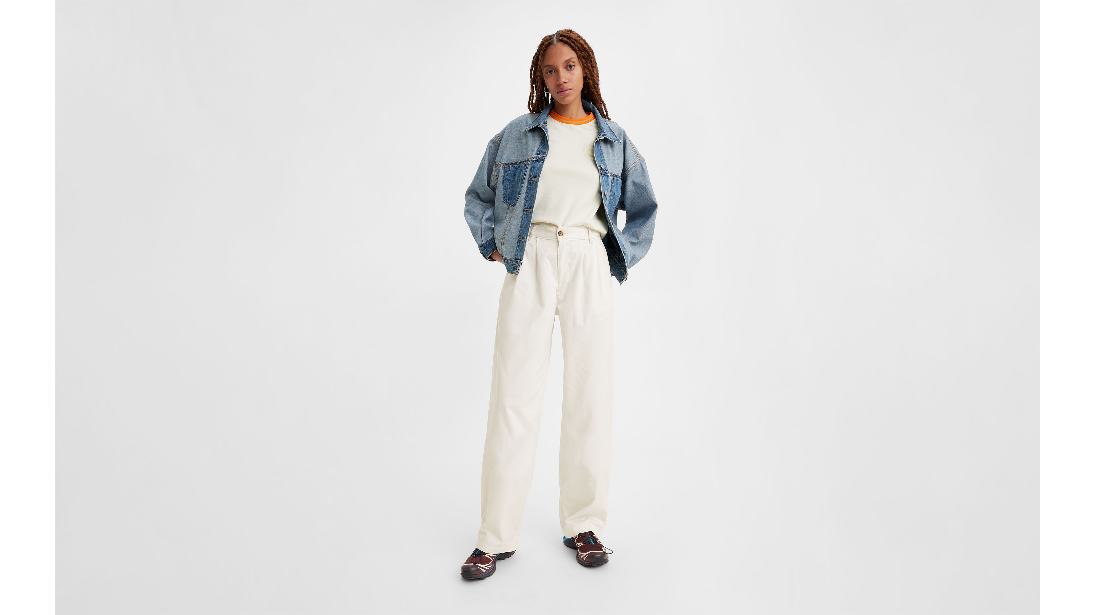 High Rise Pleated Baggy Trouser Pants - White | Levi's® US