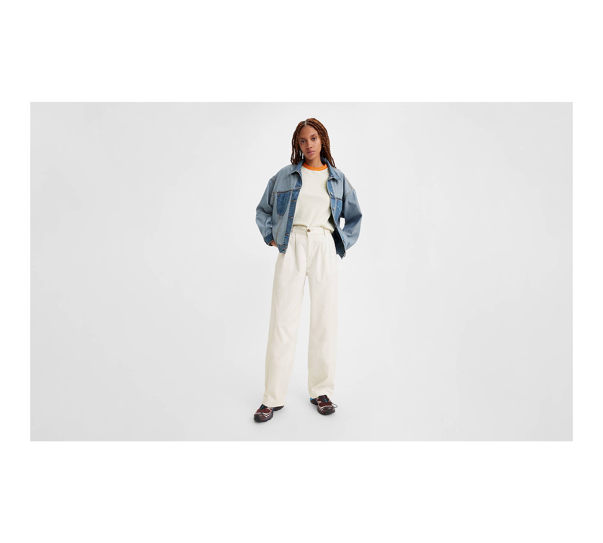 High Rise Pleated Baggy Trouser Pants - White