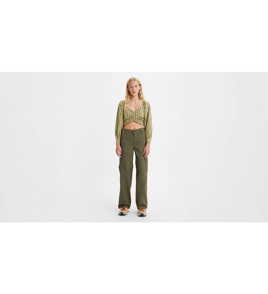 48 Wholesale Womens Plus Size Straight Leg Cargo Pants Assorted Sizes 14-24  Olive Green - at 