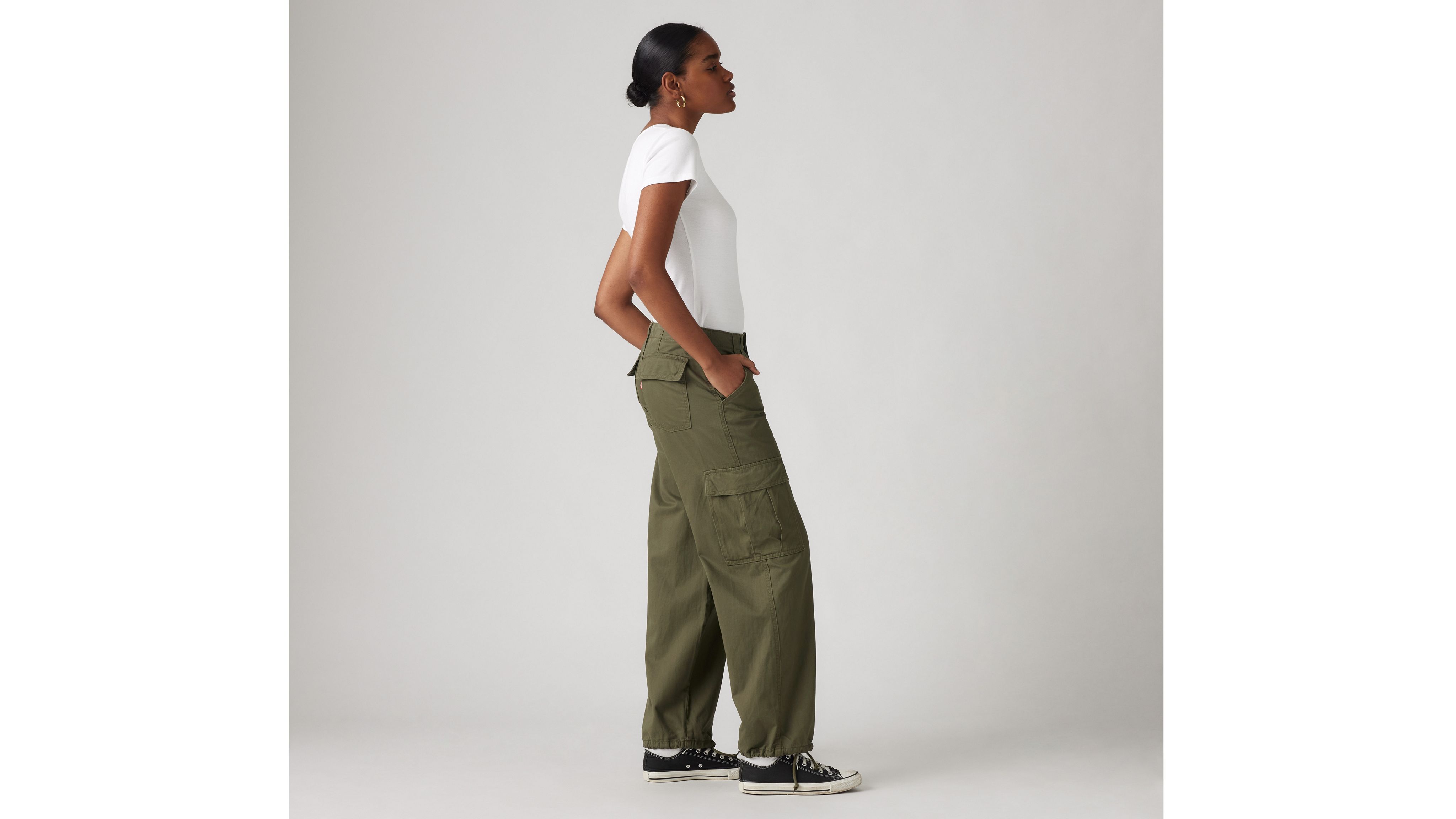 VINTAGE LR ELASTIC WOMEN'S GREEN CARGO PANT