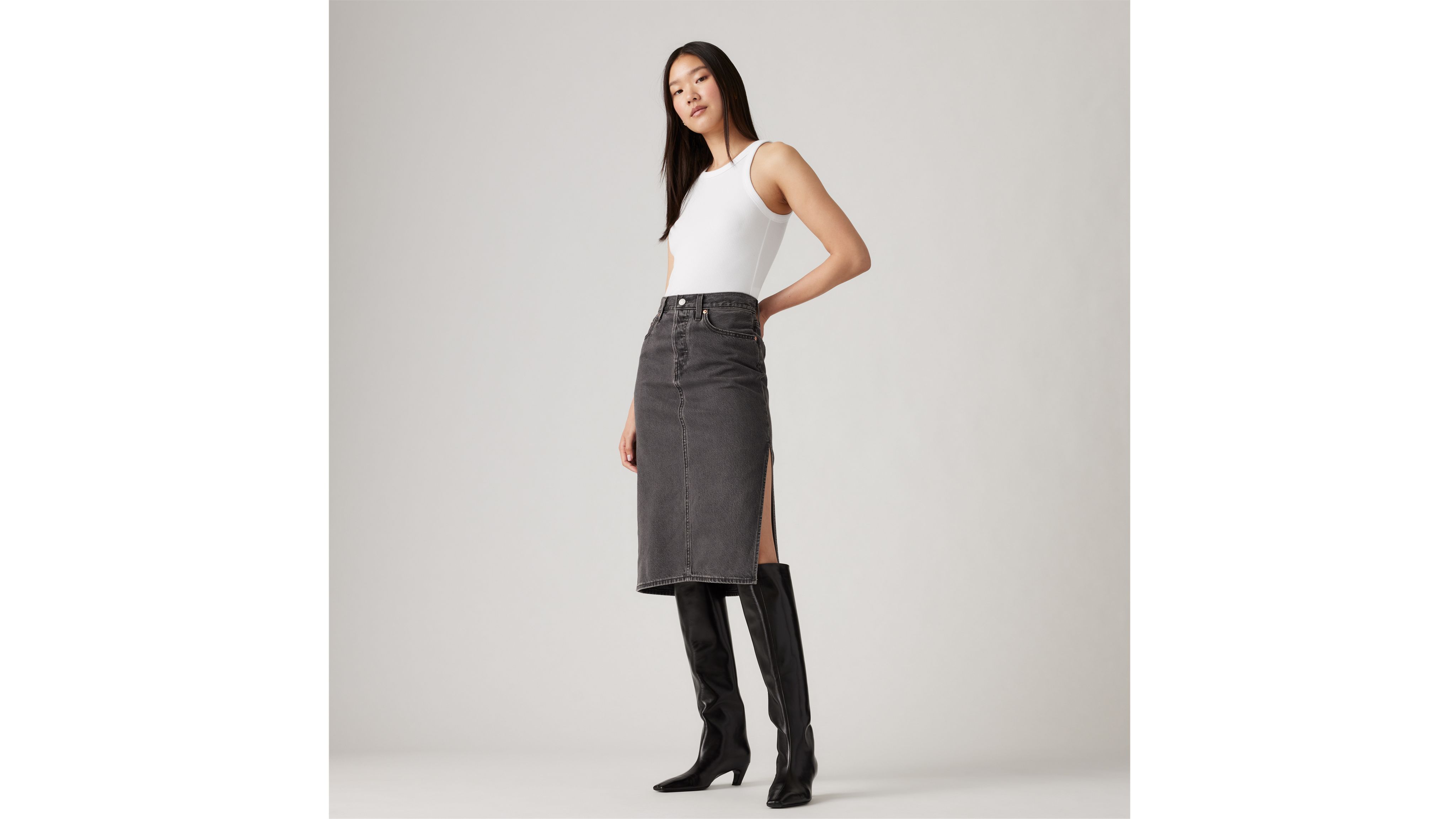 【NONCODE】Leani Side Slit Wool Skirt (Belt Set) Basic Straight Slit Women Skirt With Belt – GOELIA
