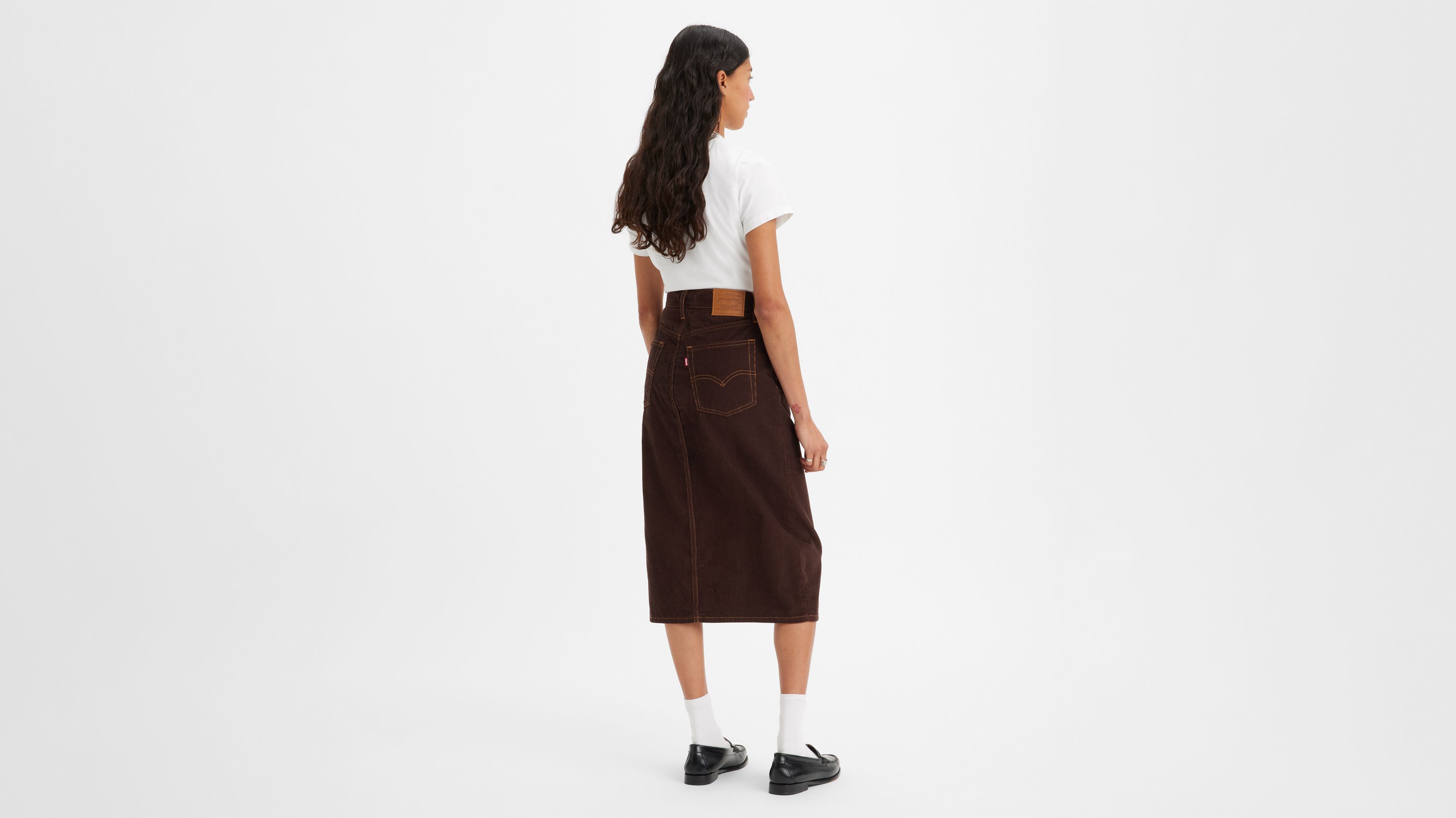 【in a row】Corduroy Slit Skirt Pants High Rise Long Skirt In Fine Wale Stretch Corduroy With