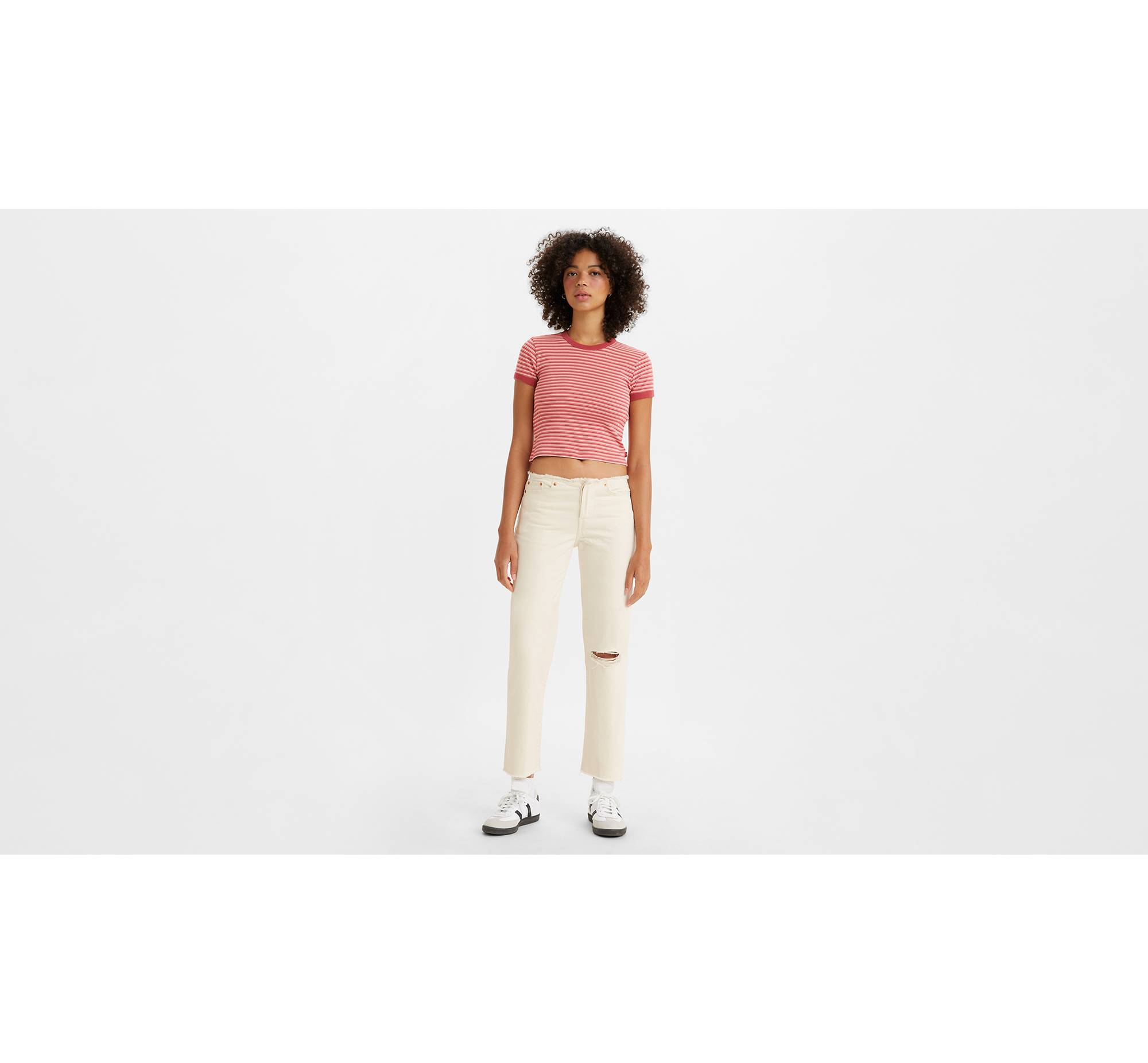 Wedgie Straight Ripped Waistband Jeans - White | Levi's® RO