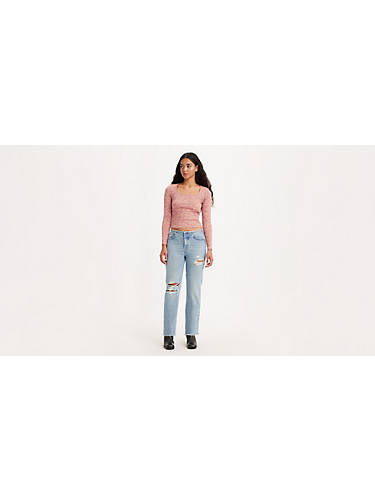 리바이스 Levi 501 Mini Waist Womens Jeans,Light Indigo - Light Wash