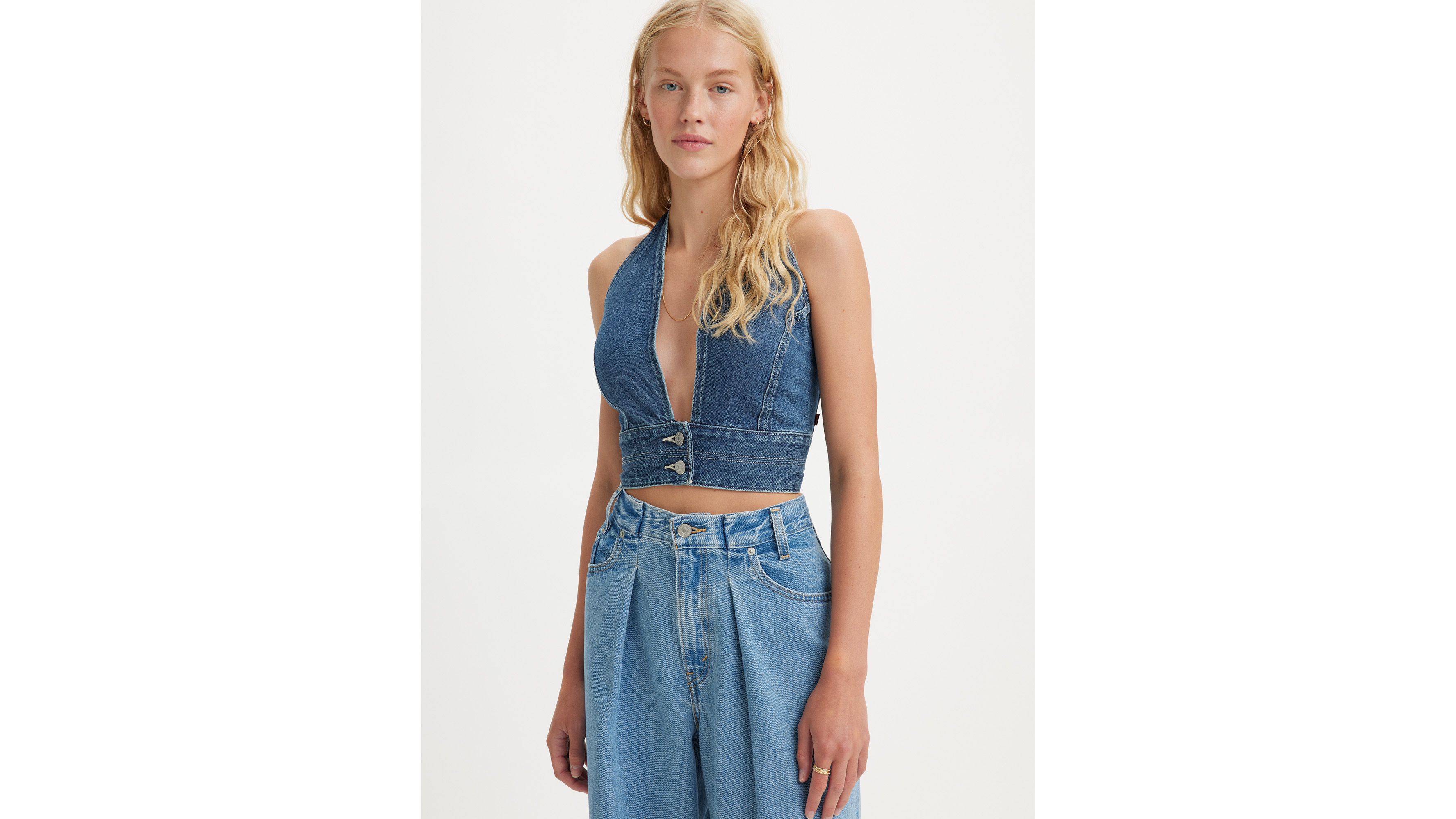 Denim Halter Vest Blue