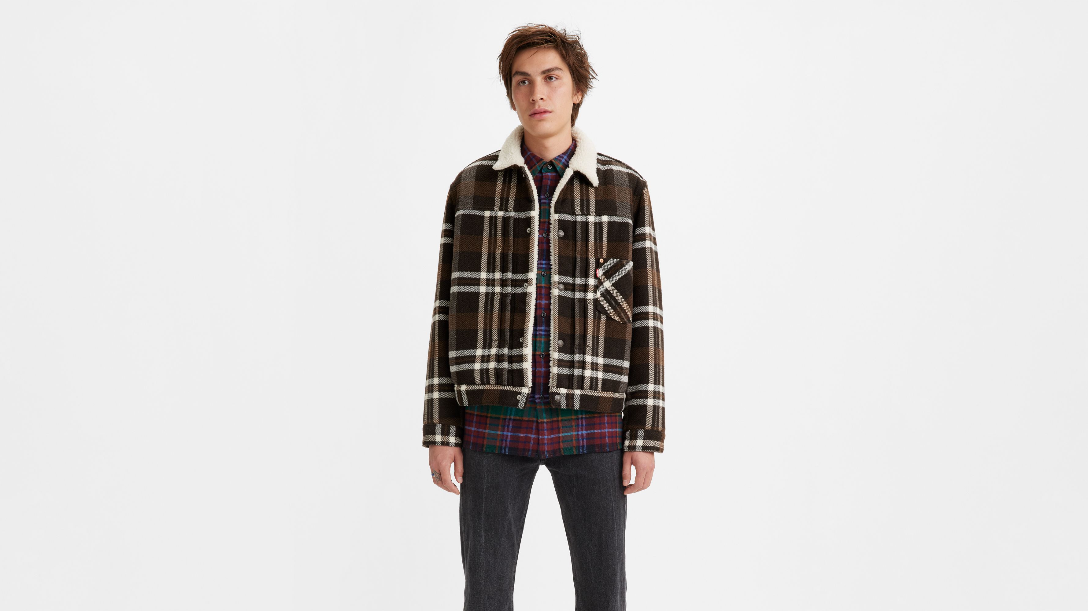 Levi's burnt orange deals plaid sherpa jacket