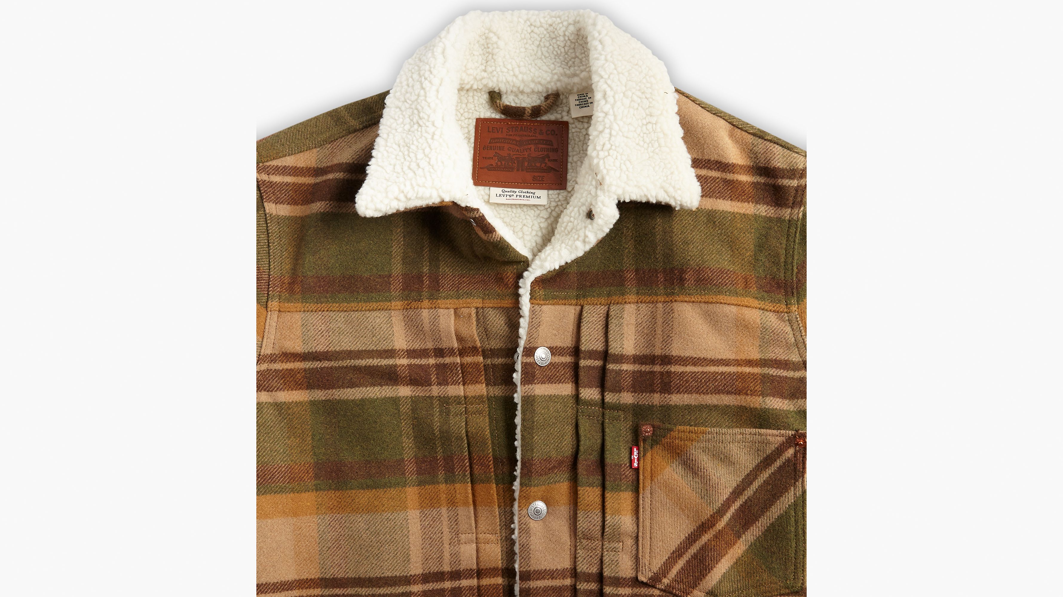  Men Plaid Flannel Sherpa Jacket Regular Fit Lapel