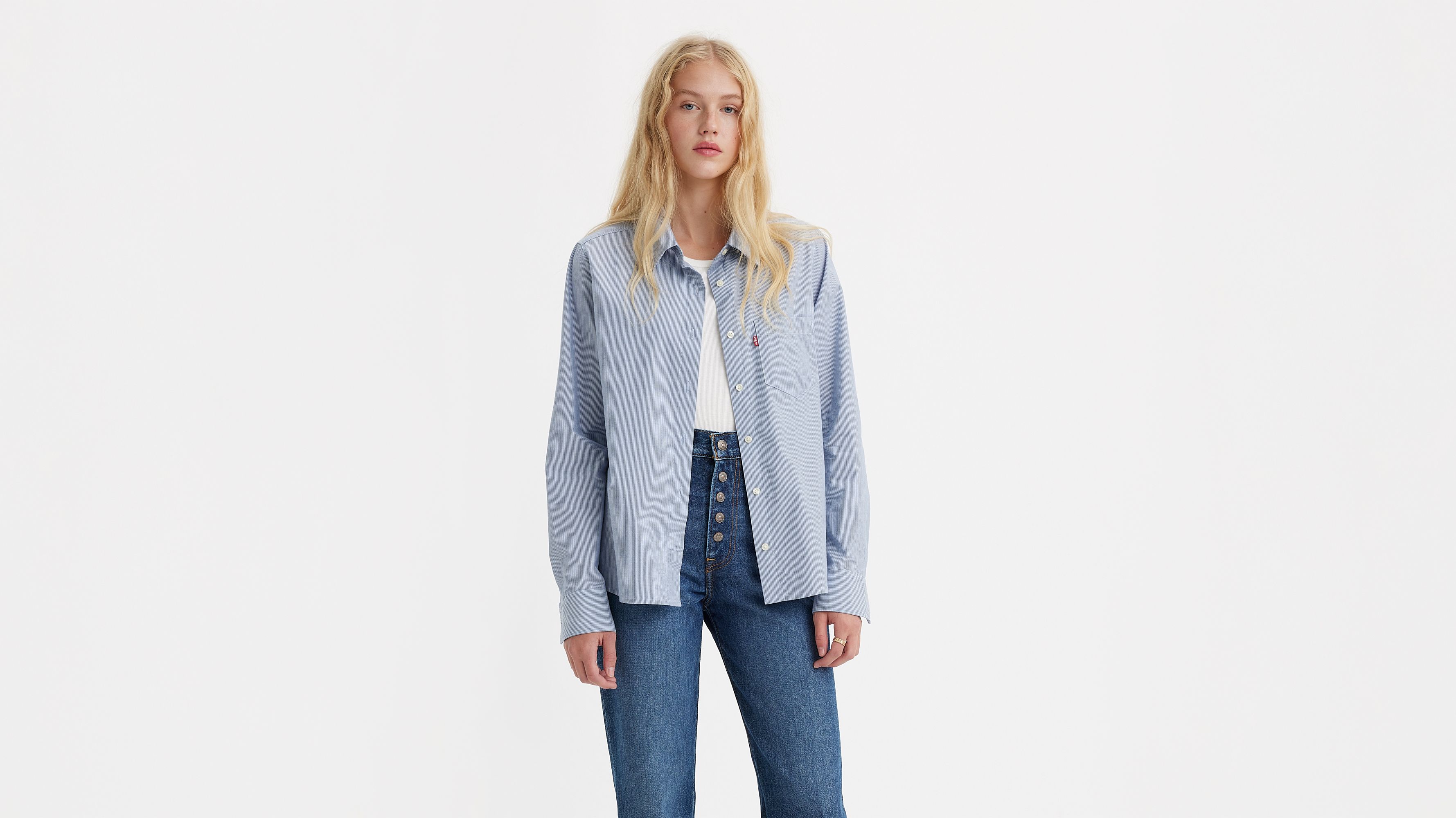 売れ筋商品|||イチ シャツ レディース トップス AMILIAS  - Button-down blouse - light blue denim Amazon.com: Generic Women's Smocked Cuffed Striped Shirt