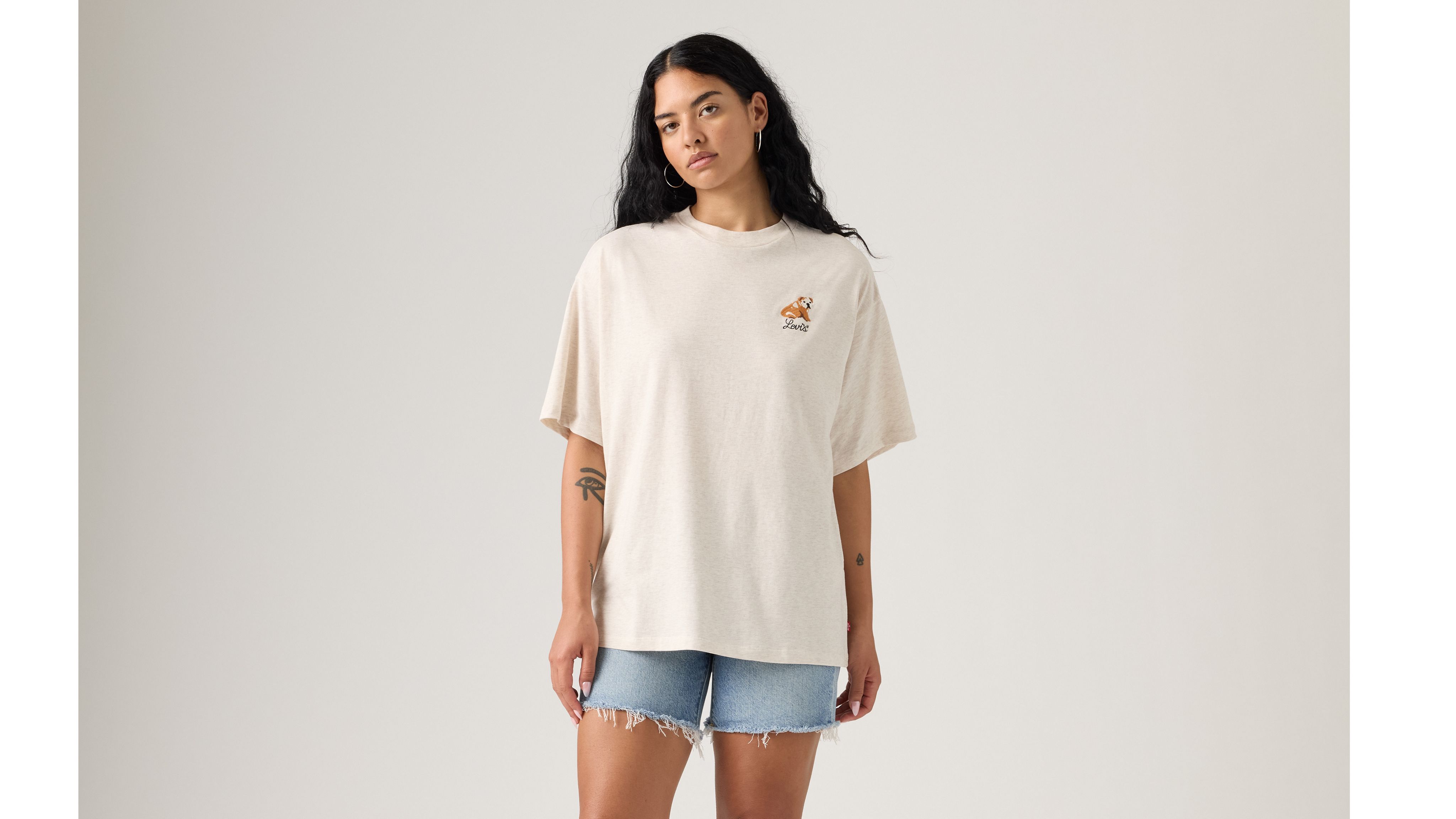 argue LINEN×COTTON PERFECT WIDE T-SHIRTS Graphic Short Stack T-shirt - White | Levi's® US