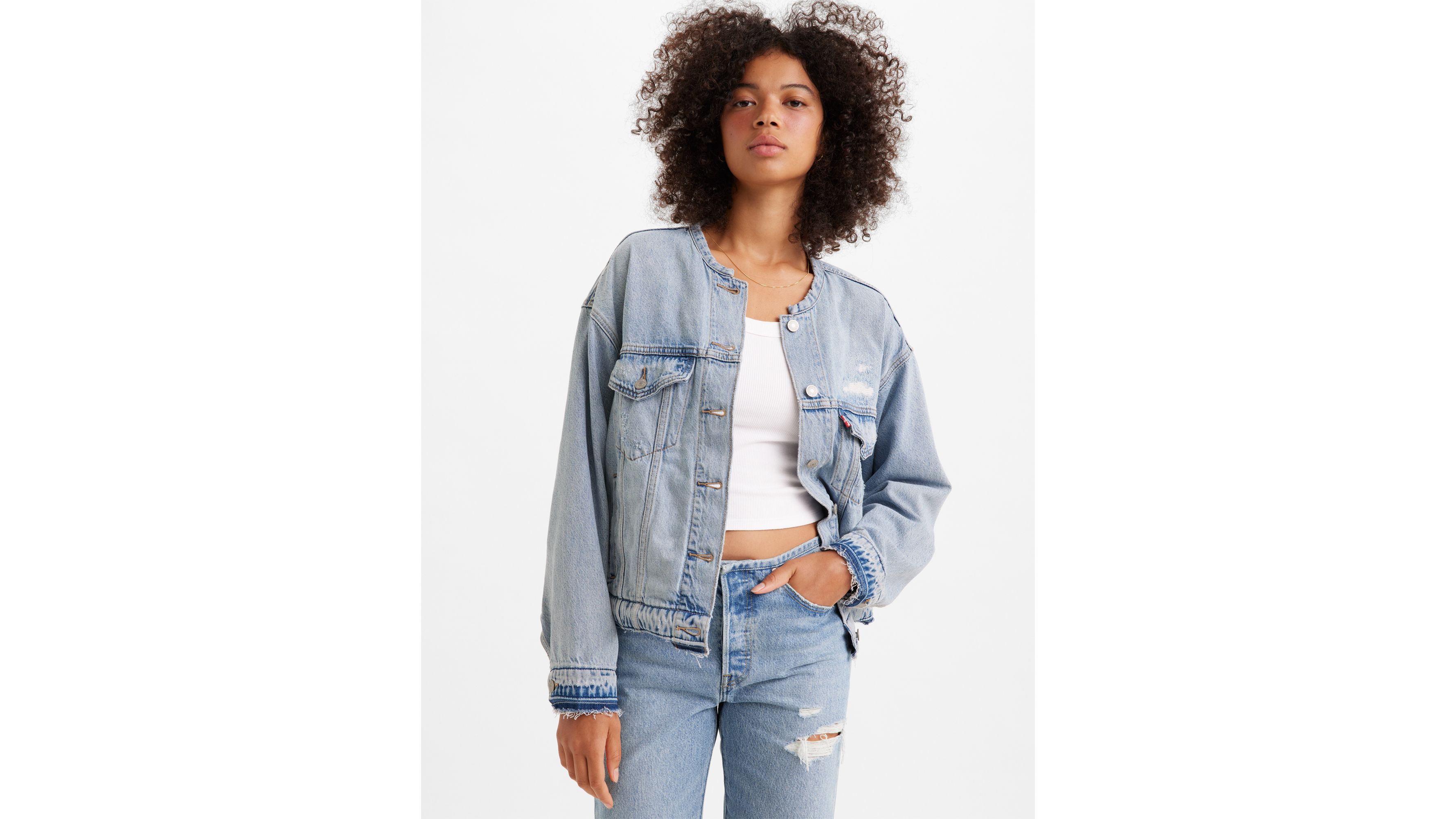 Levis collarless shop denim jacket