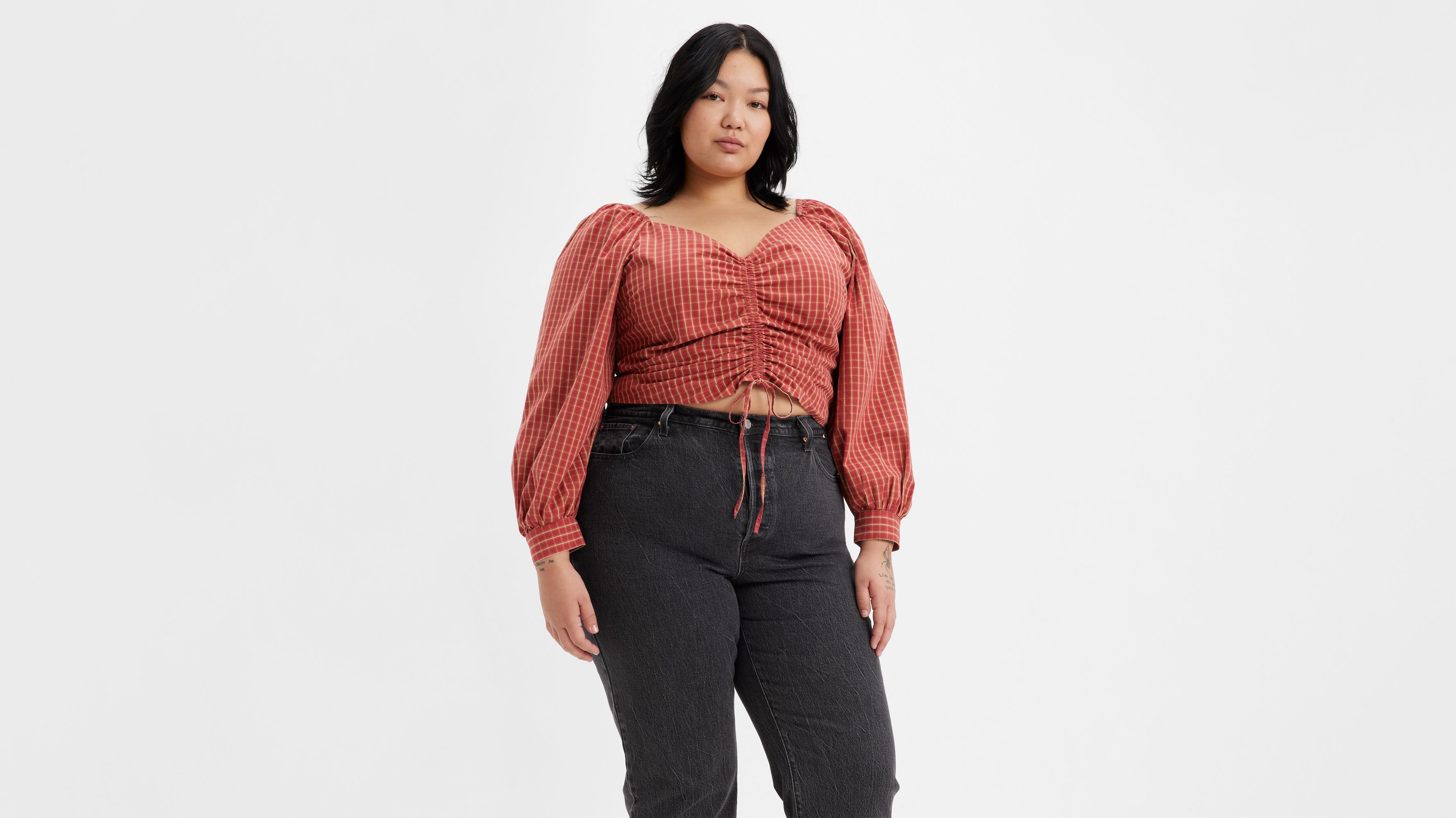 Woman Within - - Woman Within VIVID-RED Studded Pintuck Blouse - Plus
