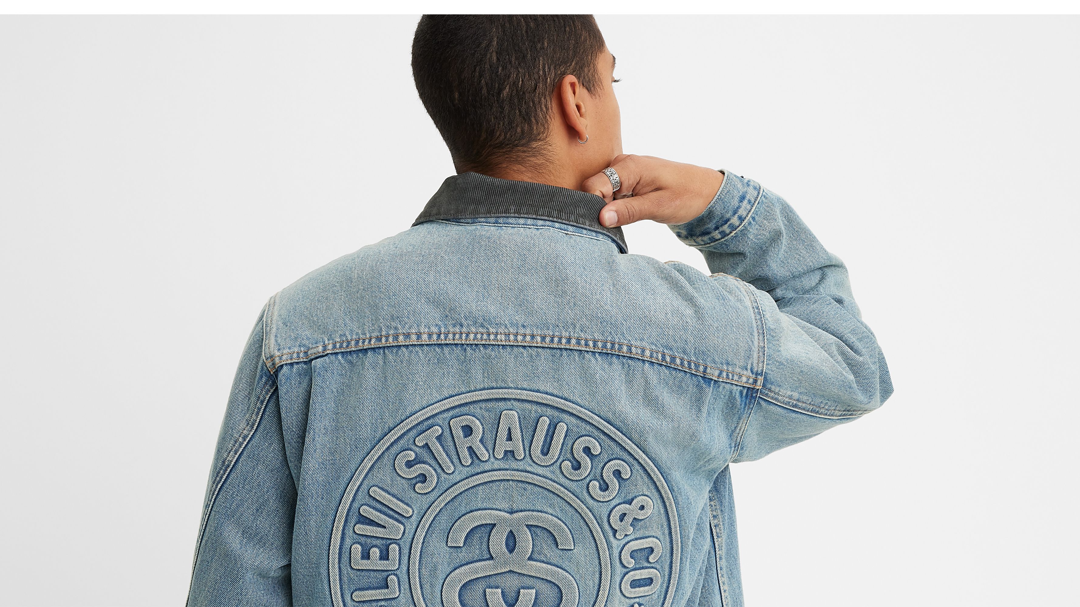 5回未満短時間のみ着用STUSSY LEVI'S EMBOSSED TRUCKER JACKET