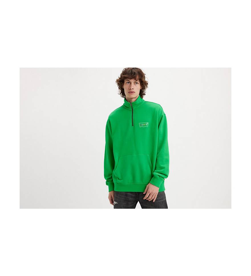 Relaxed Fit Graphic 1/4 Zip Sweatshirt - Green