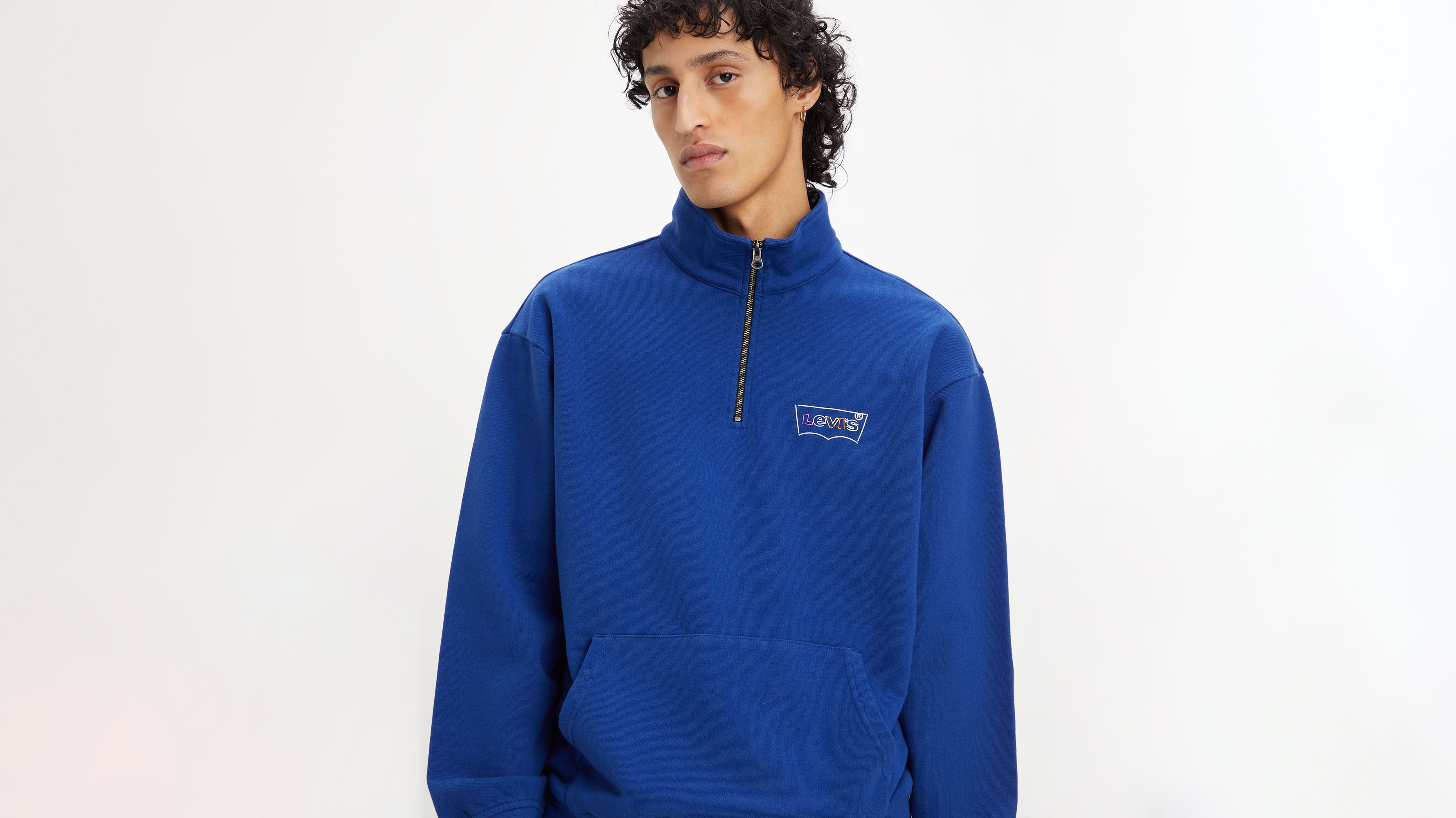 Relaxed Fit Graphic 1/4 Zip Sweatshirt - Blue