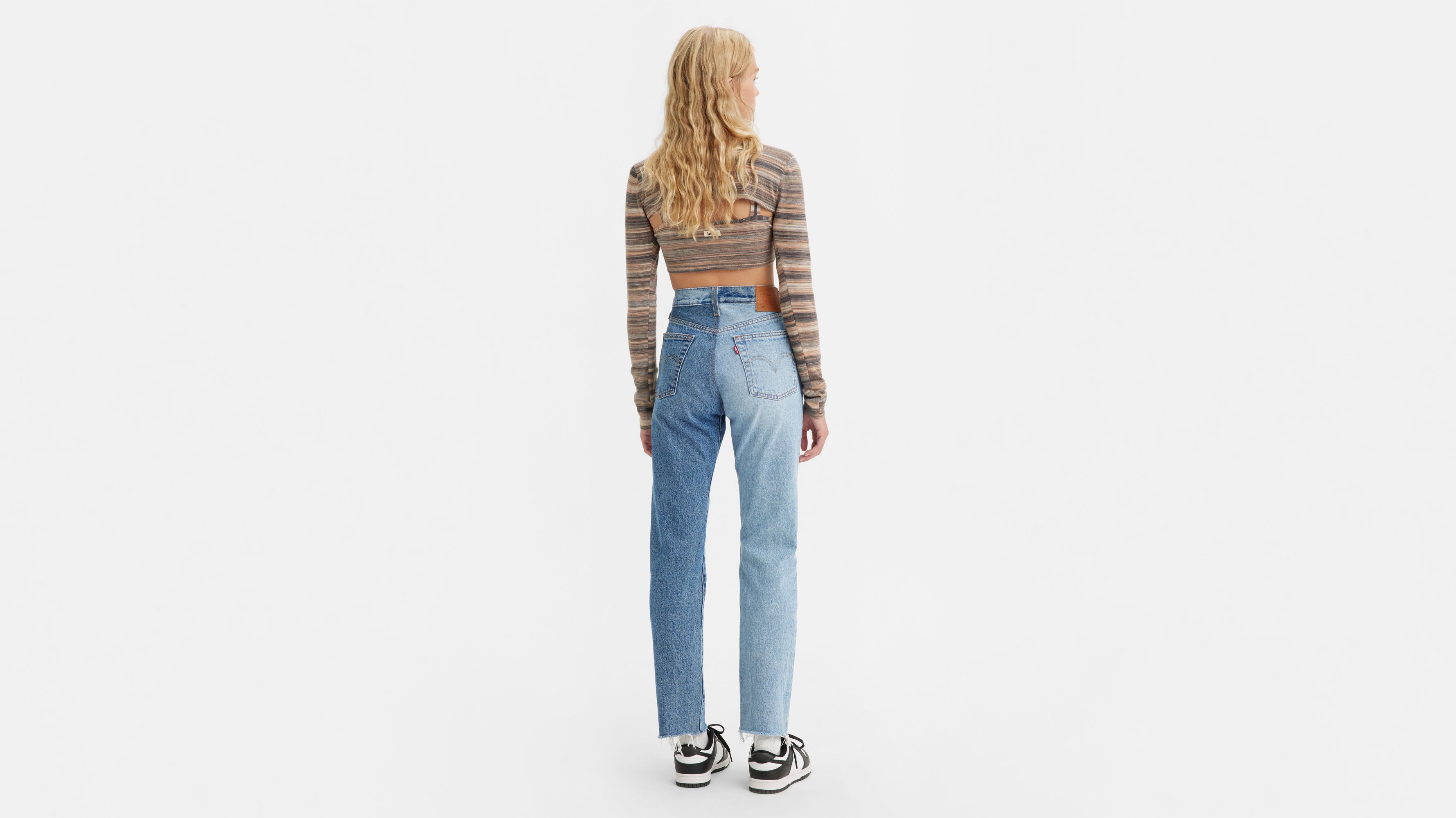 Two-tone double-waistband jeans Natural