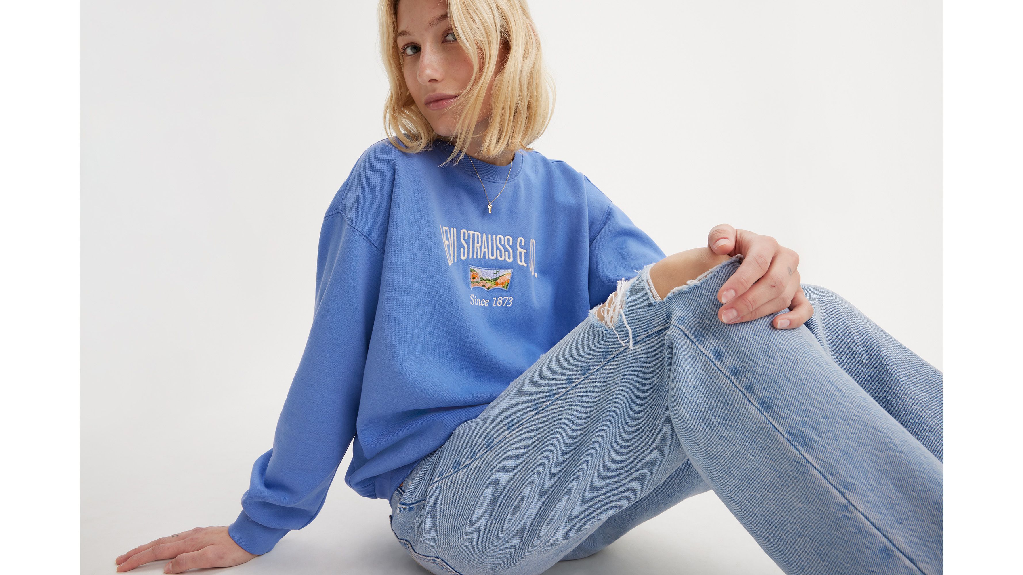 Felpa Levi's Salinas Crew Donna - Cotone Morbido, Grafica Mini BW, Bianco - Foto 3