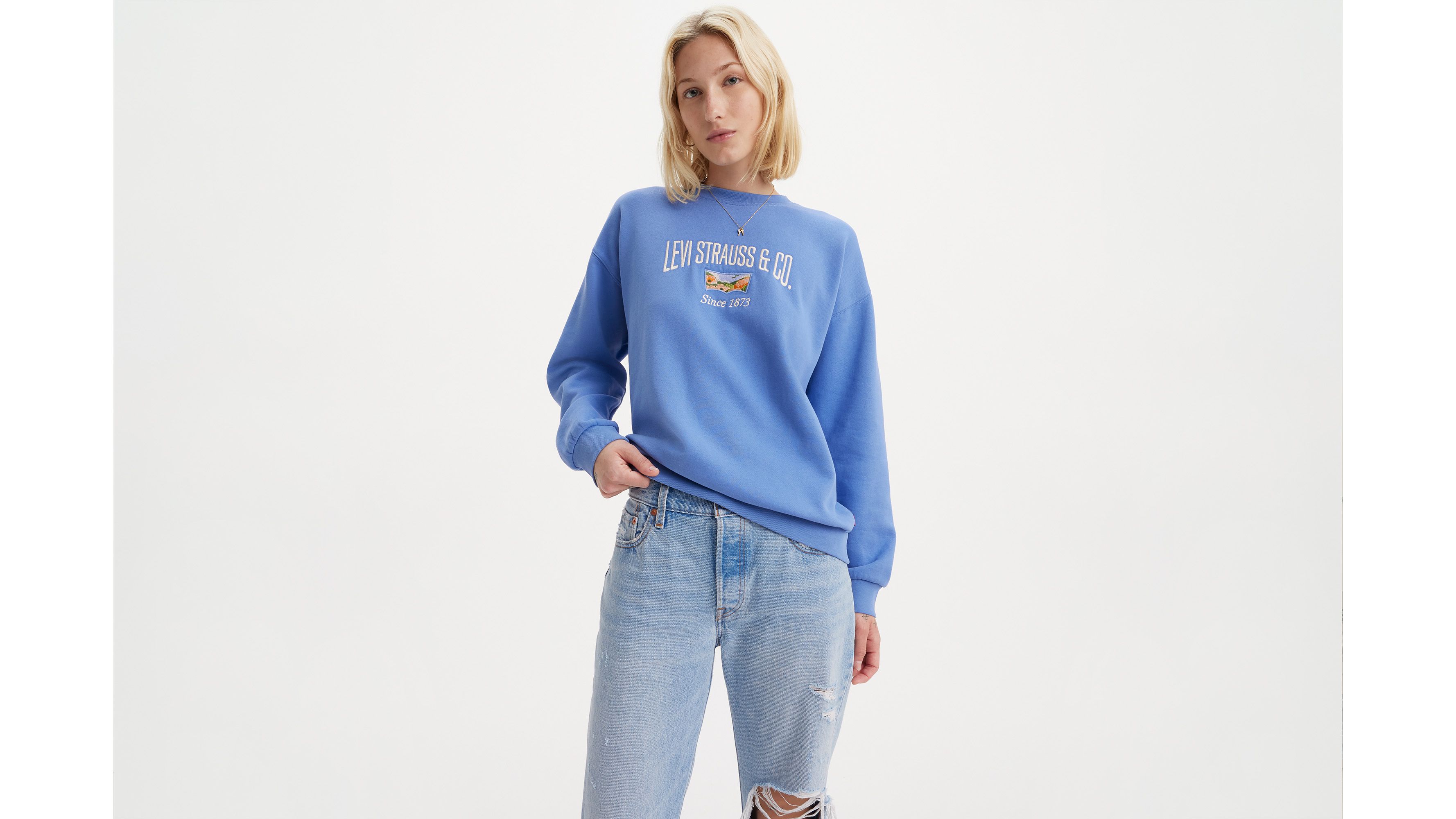 Vintage Crewneck Graphic Logo Sweatshirt in Blue – Unclaimed Baggage