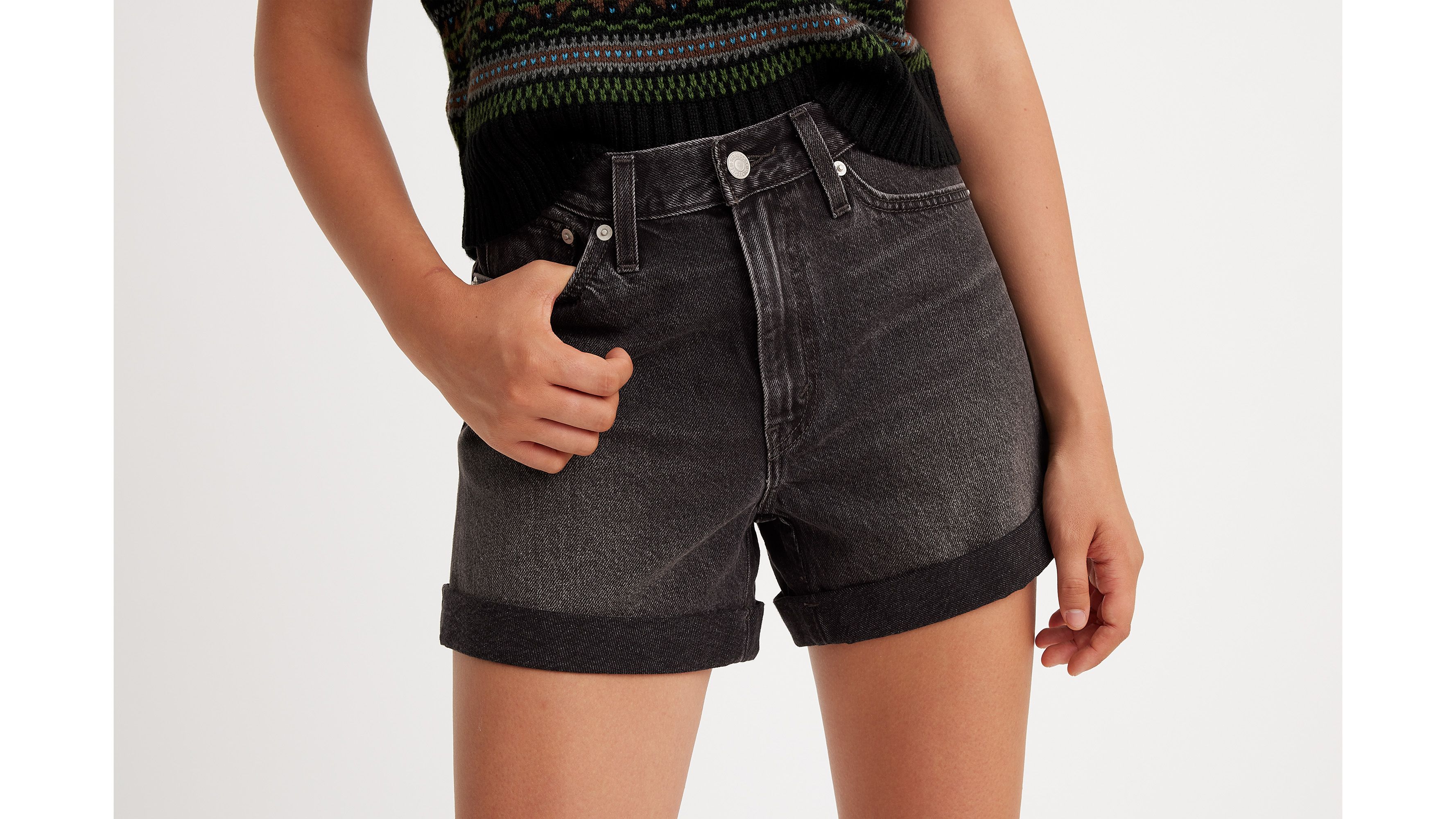 Rolled 80s Mom Women's Shorts - Black